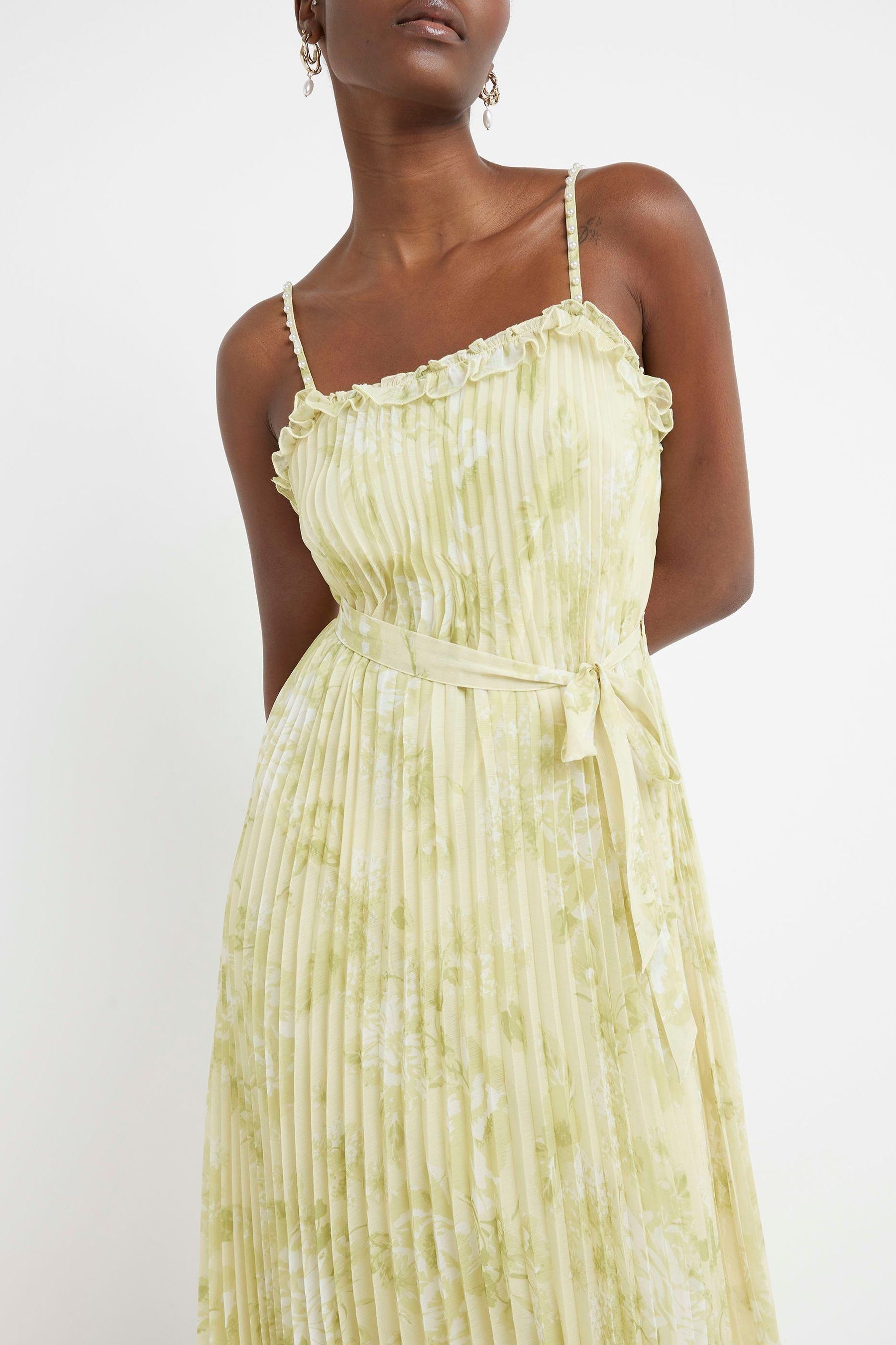 Buy River Island Yellow Pleated Midi Dress from Next Ireland