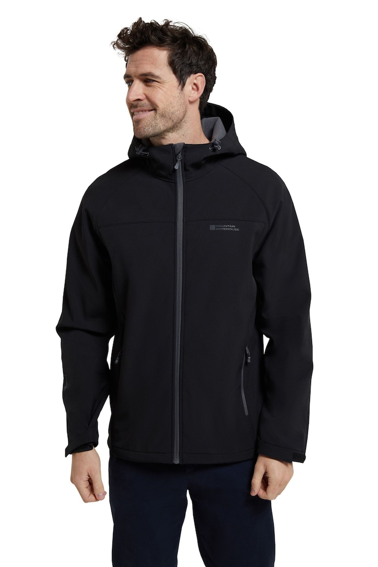 Mountain Warehouse Black Exodus Mens Showerproof Softshell Coat Jacket - Image 1 of 5