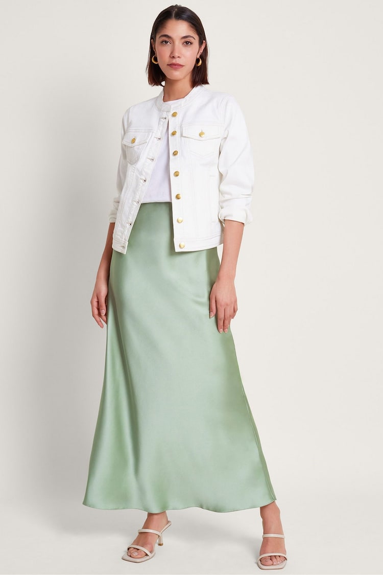 Monsoon Green Sofia Satin Maxi Skirt - Image 1 of 5