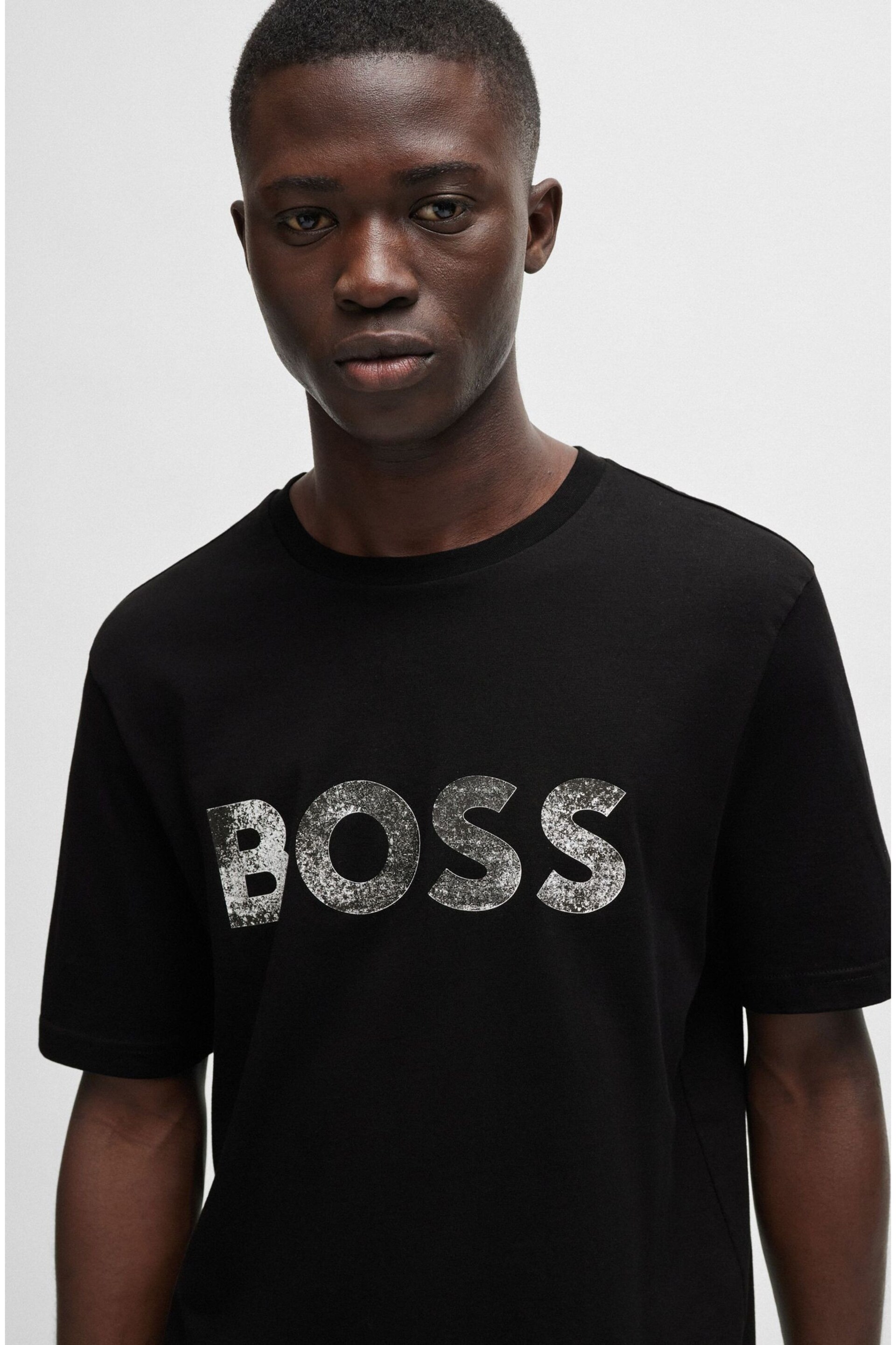 BOSS Black Cotton-Jersey T-Shirt With Logo Printboss - Image 1 of 5