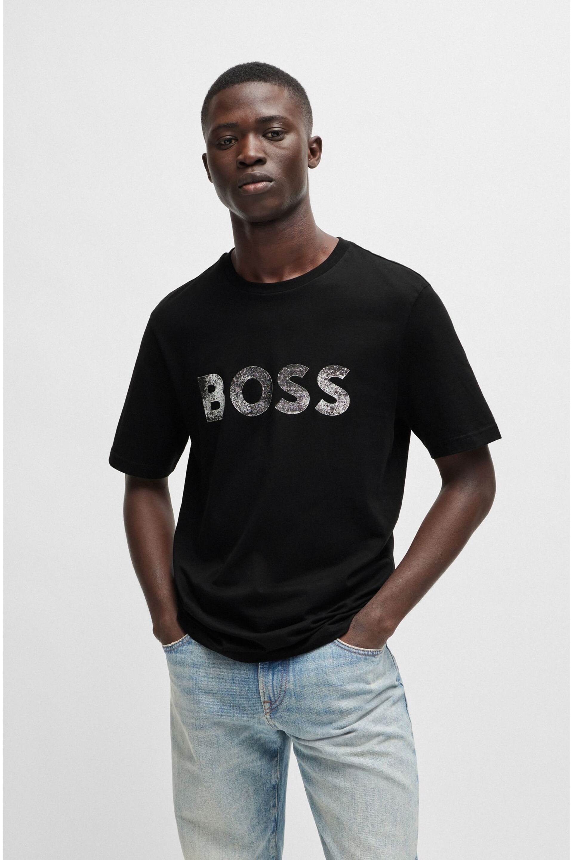 BOSS Black Cotton-Jersey T-Shirt With Logo Printboss - Image 2 of 5