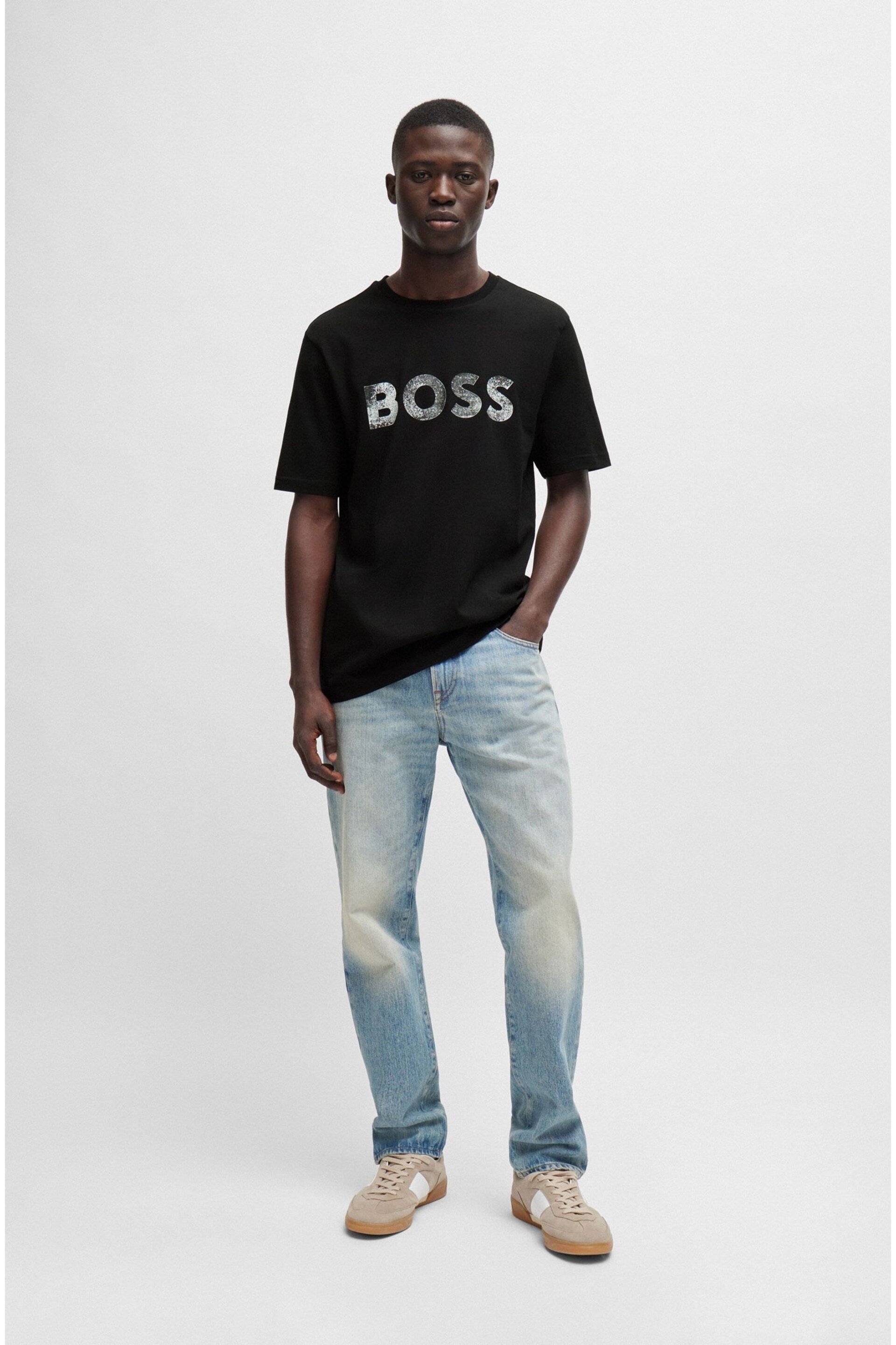 BOSS Black Cotton-Jersey T-Shirt With Logo Printboss - Image 4 of 5
