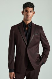 Burgundy Red Tailored Fit Trimmed Satin Edge Tuxedo Suit Jacket - Image 2 of 5