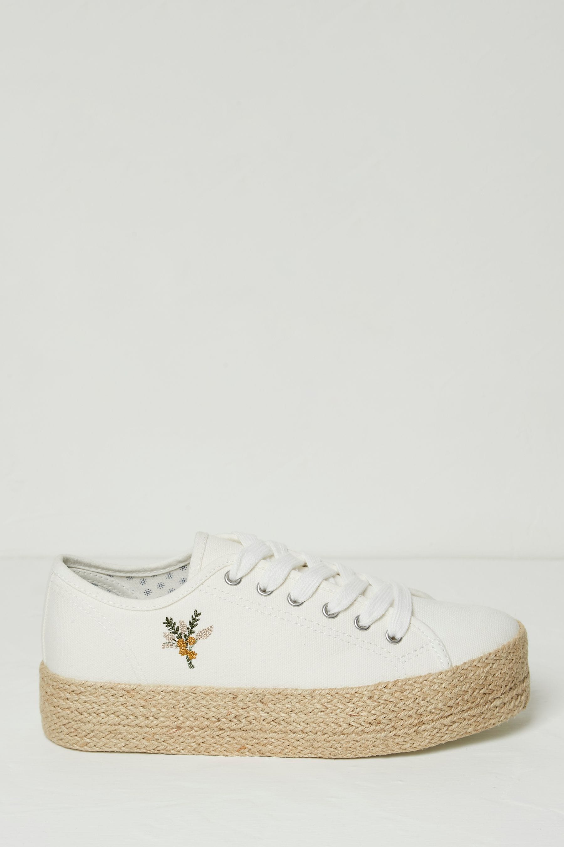 White canvas platform trainers 2025