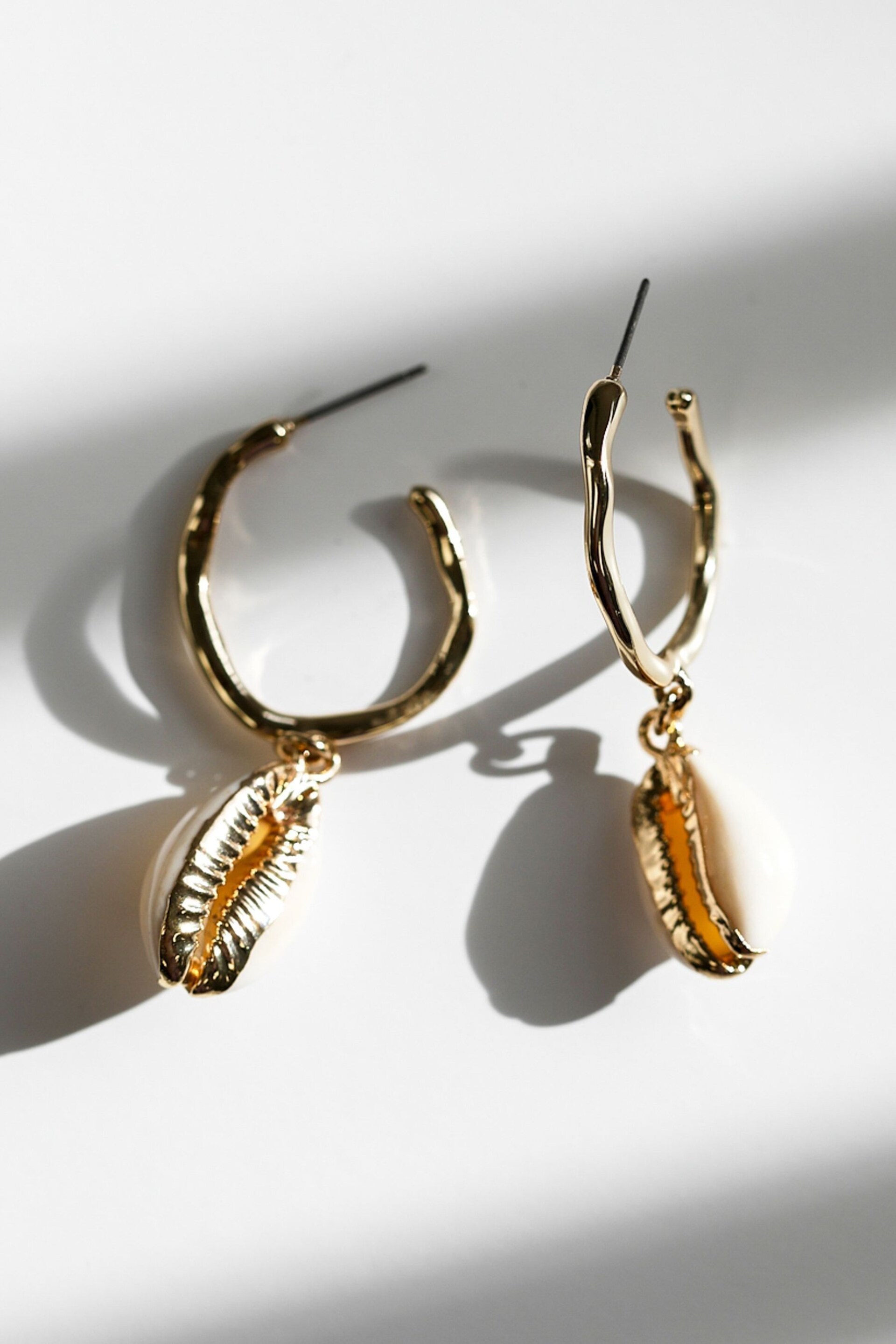 Mood Gold Shell Molten Hoop Drop Earrings - Image 3 of 3