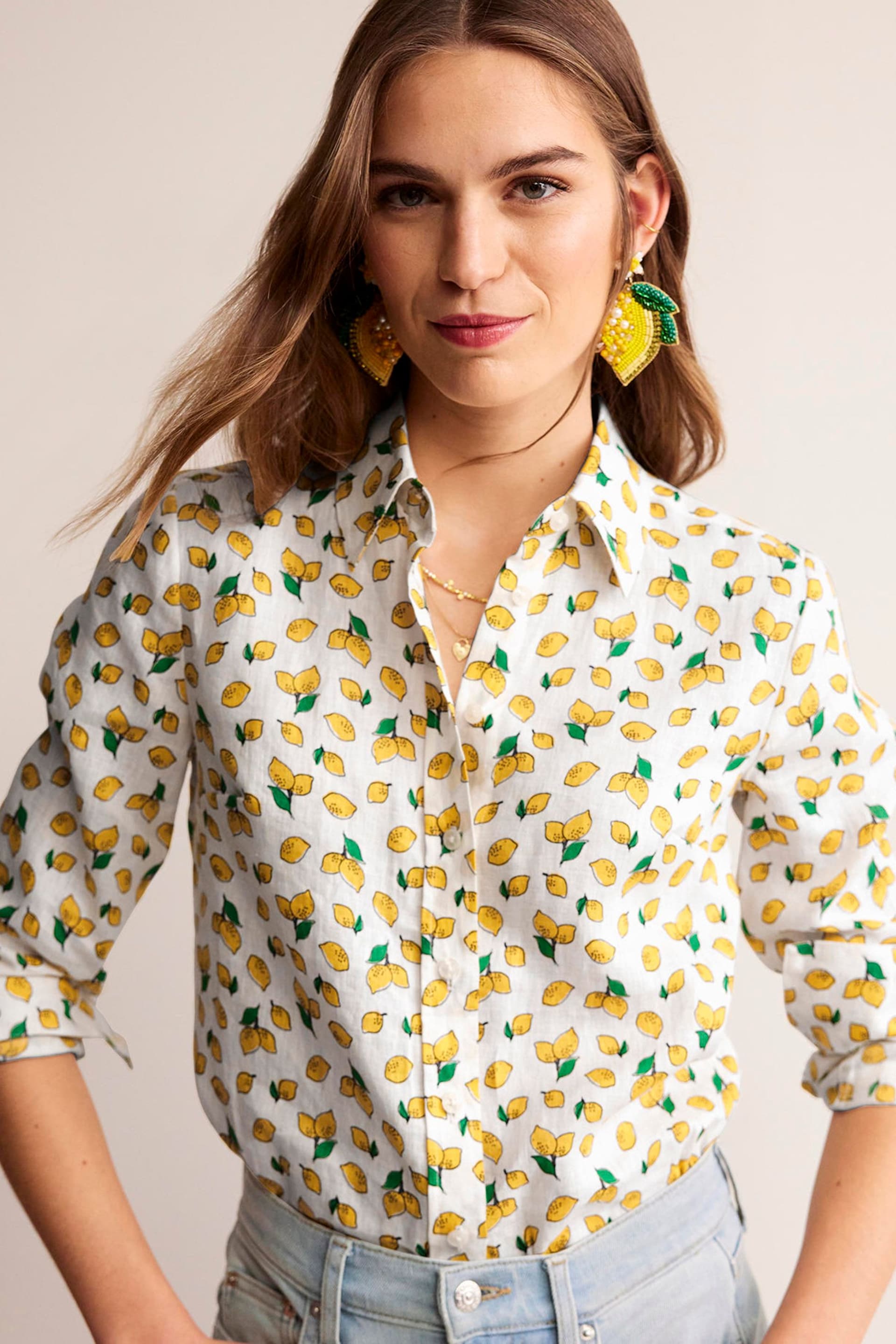 Boden Cream Sienna Linen Lemon Shirt - Image 4 of 5