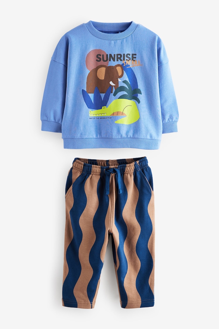 Blue Safari Long Sleeve 100% Cotton Top and Joggers Set (3mths-7yrs) - Image 1 of 4