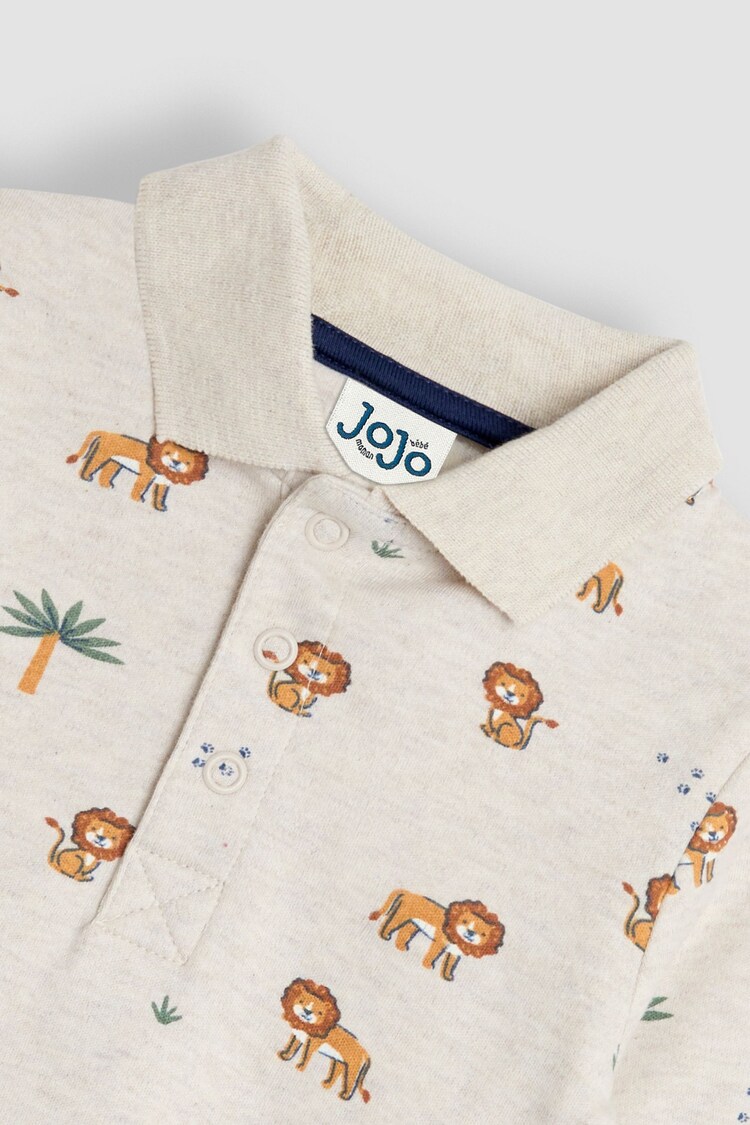 JoJo Maman Bébé Natural Lion Print Polo Shirt Body - Image 3 of 3