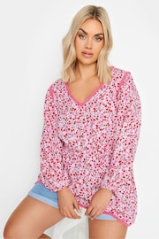 Yours Curve Pink Ditsy Floral Print Smock Top - Image 1 of 5