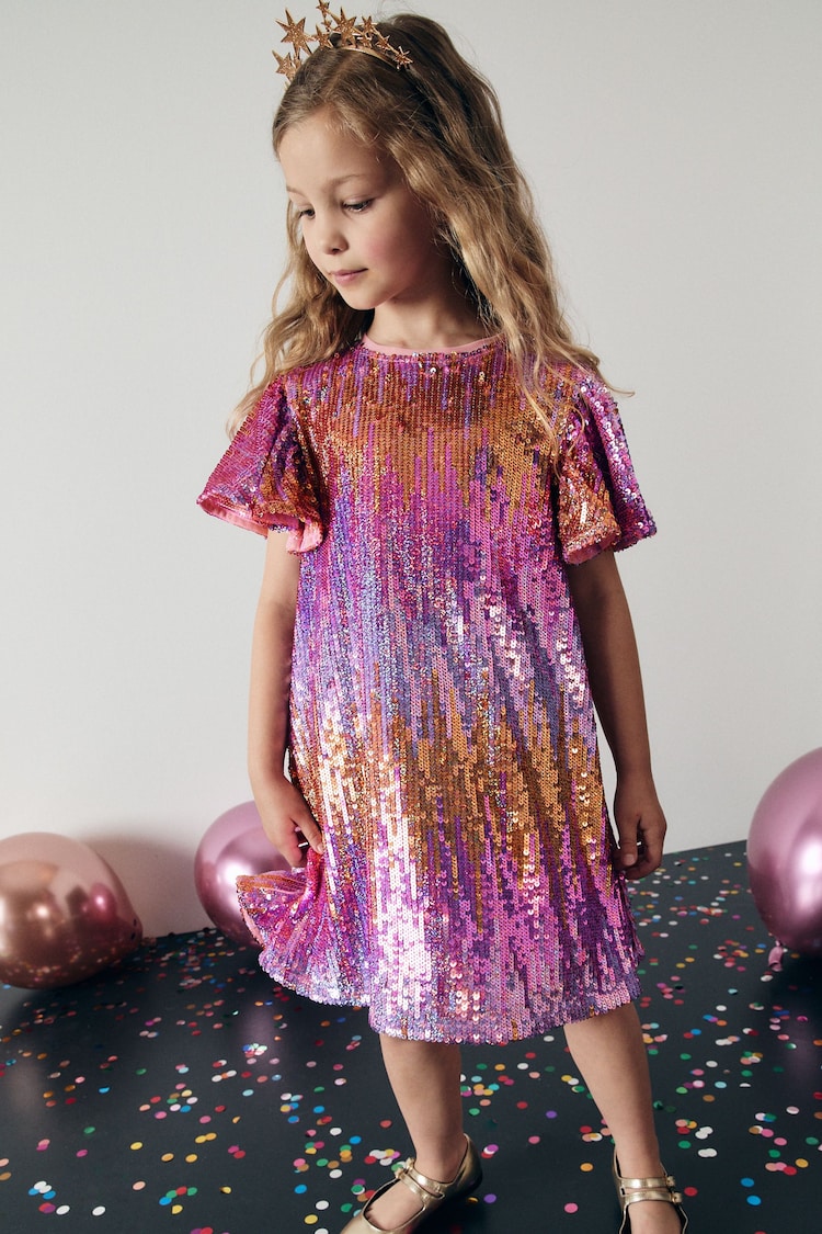 Pink/Gold Sequin Sparkle Party Dress (3-16yrs) - Image 1 of 8