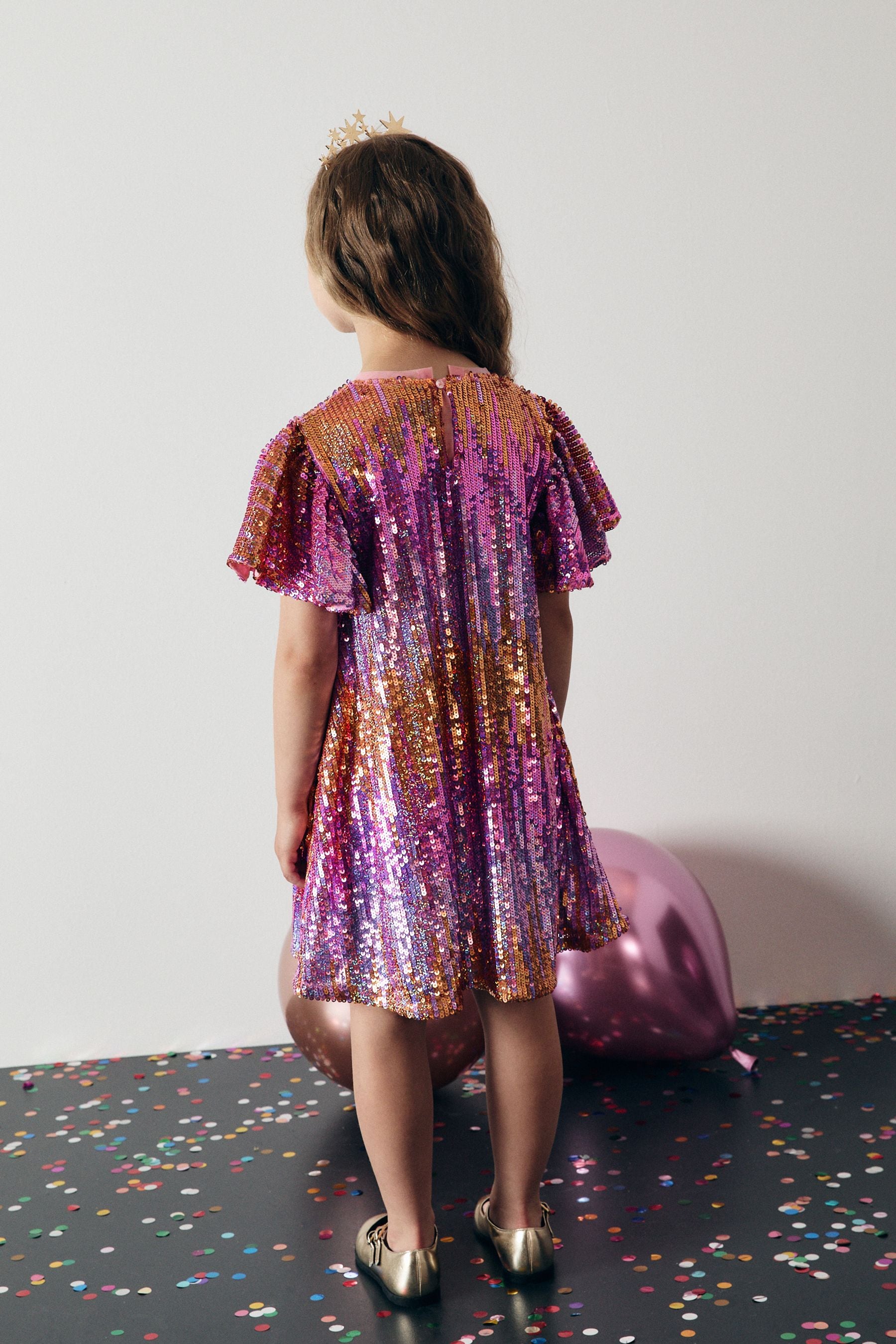 Pink gold sequin dress deals