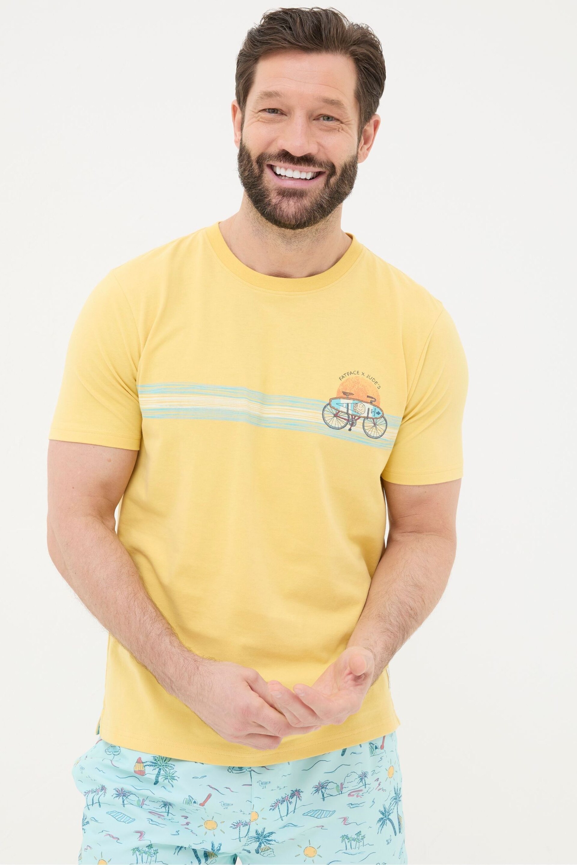 FatFace Yellow Chest Stripe T-Shirt - Image 1 of 5