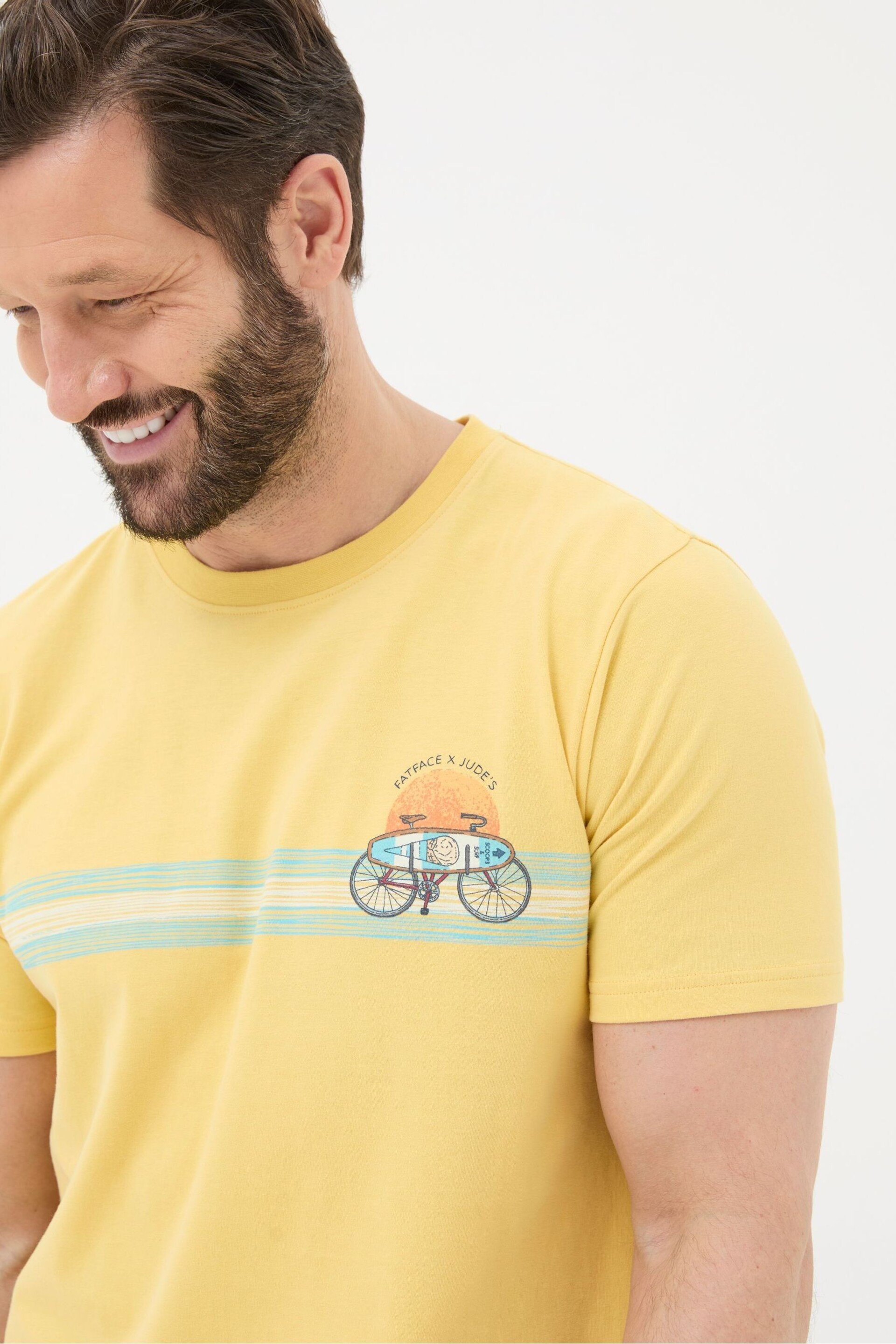 FatFace Yellow Chest Stripe T-Shirt - Image 4 of 5