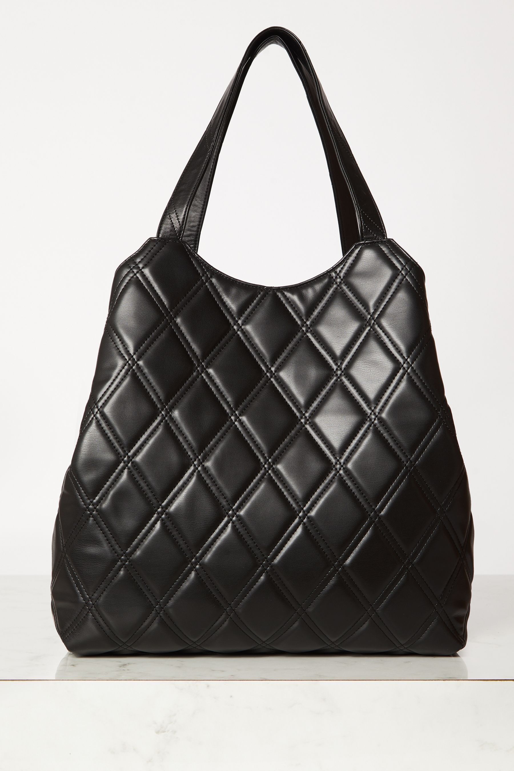 Black faux leather tote bag top