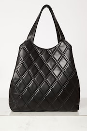 Lipsy Black Faux Leather Quilted Slouch Tote Bag - Image 3 of 4