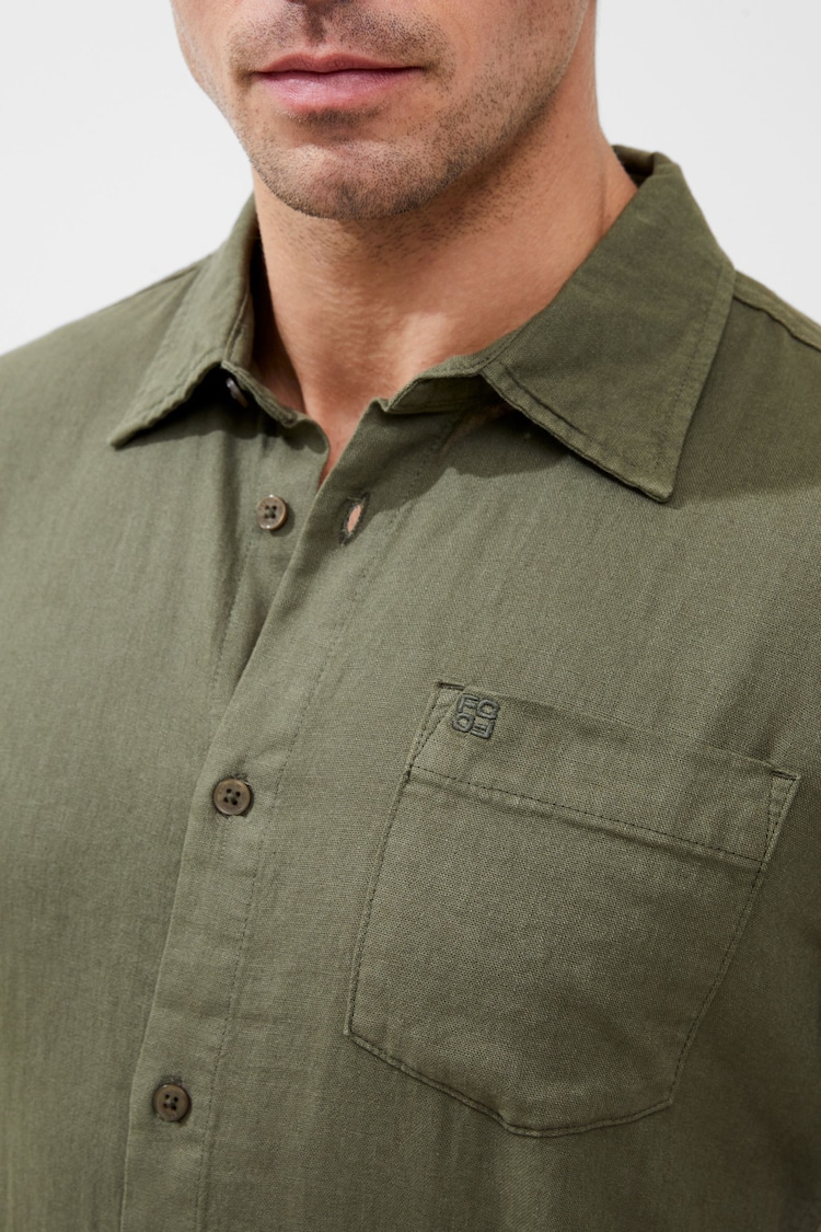 French Connection Green Short Sleeve Linen Shirt - Image 3 of 3