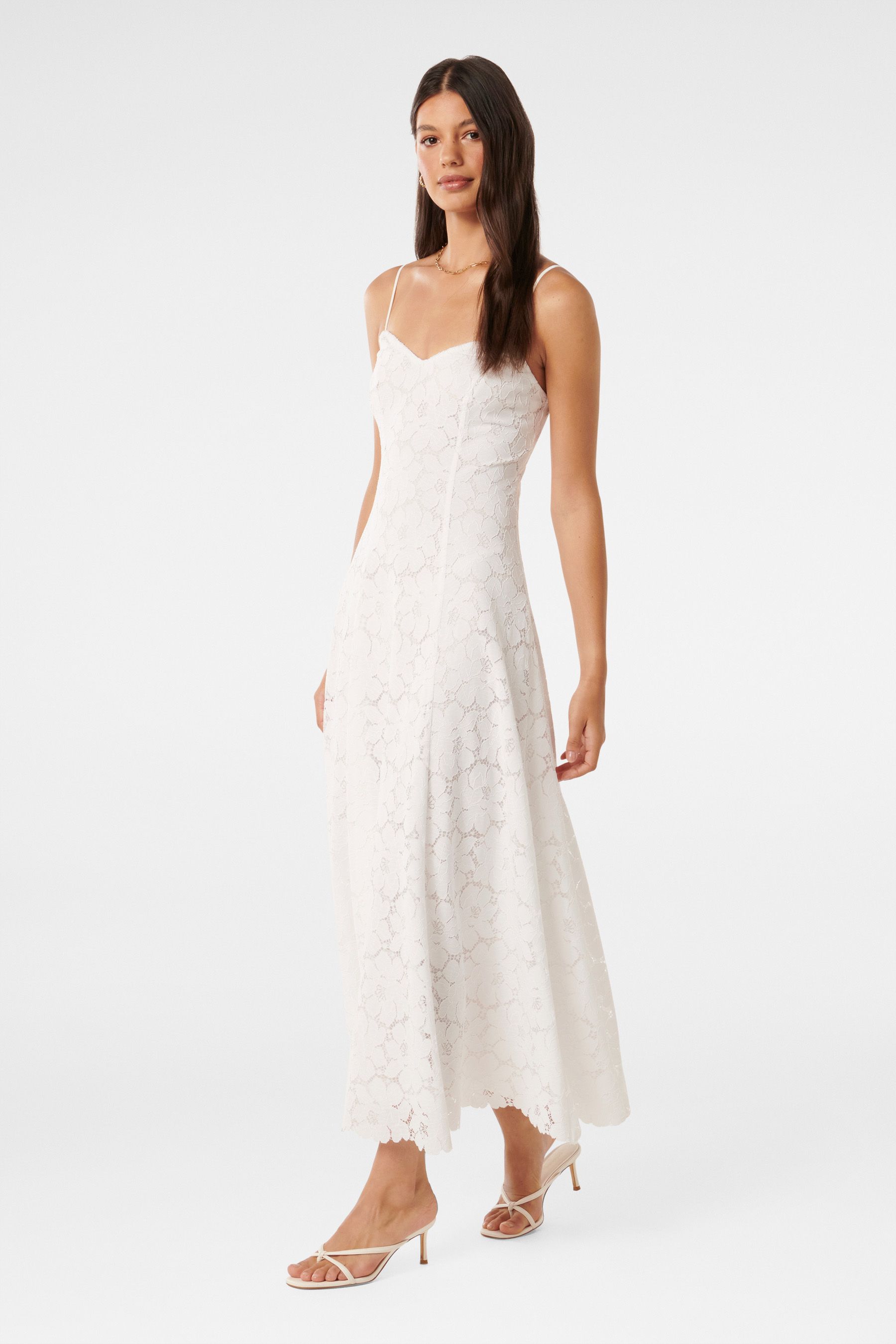 Buy Forever New White Vivienne Lace Longline Dress from Next Luxembourg