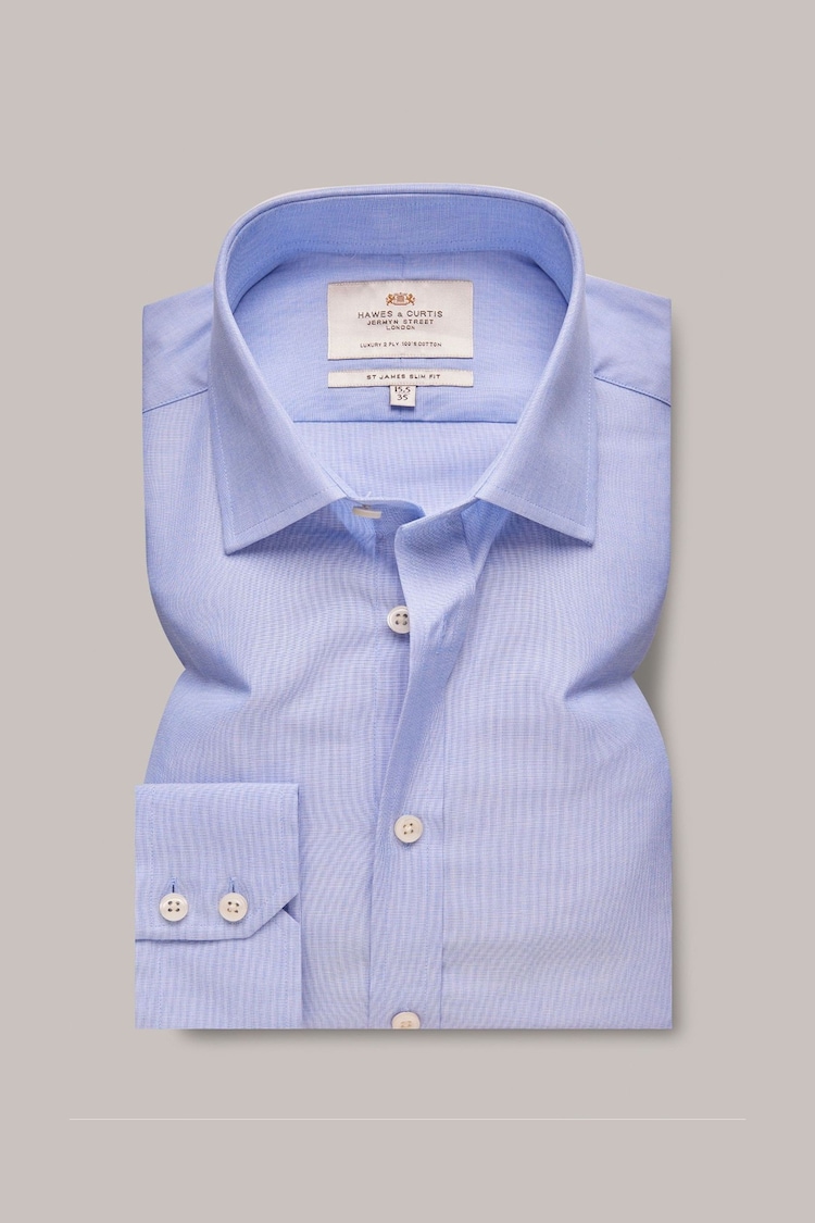 Hawes & Curtis Slim Blue 100% Cotton End On End Shirt - Image 1 of 3