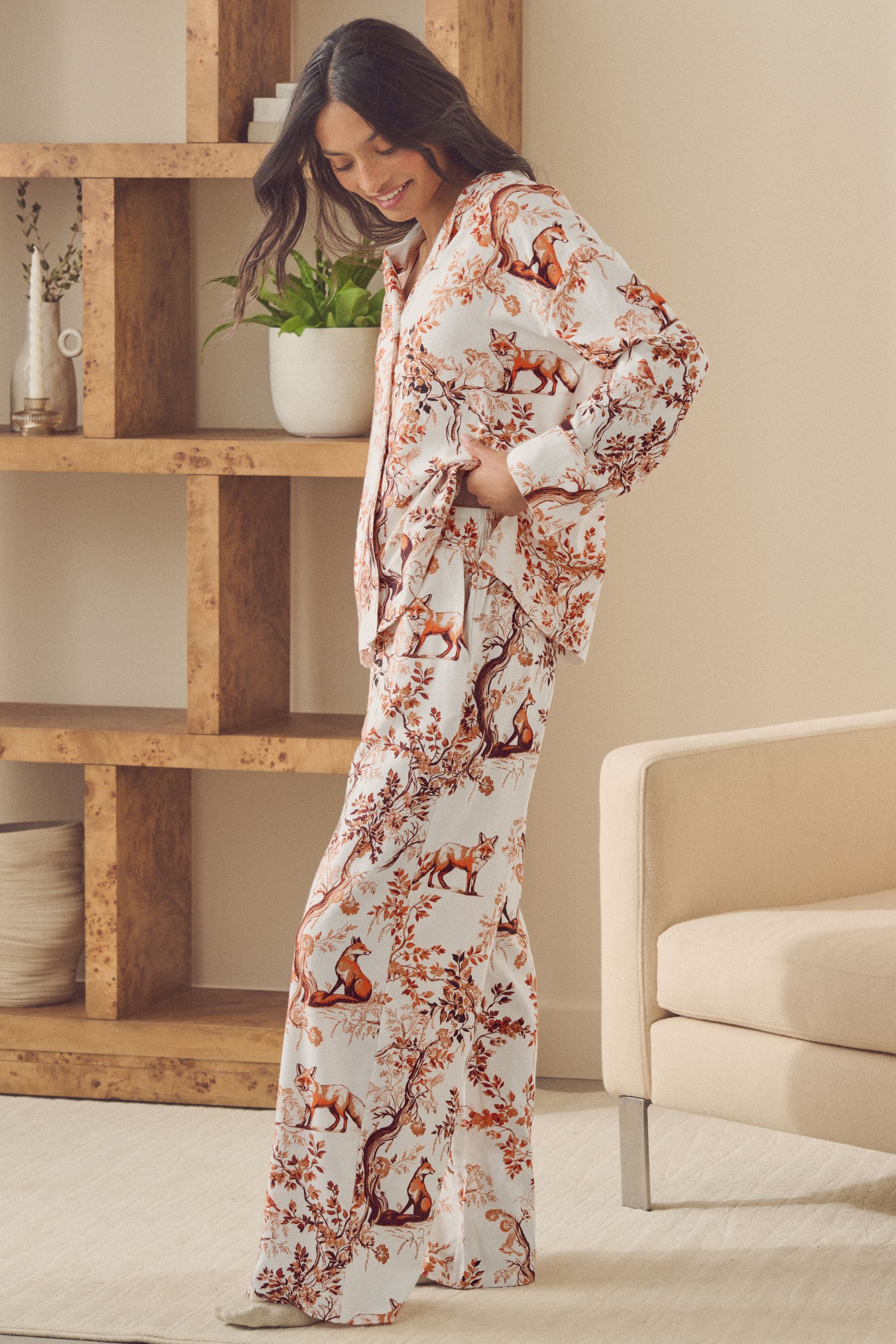 Buy Ecru Fox Flannel Button Through Pyjamas from Next Austria