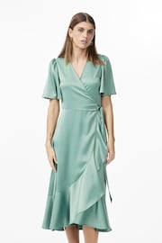 Y.A.S Green Satin Wrap Ruffle Dress - Image 1 of 4