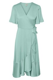 Y.A.S Green Satin Wrap Ruffle Dress - Image 4 of 4