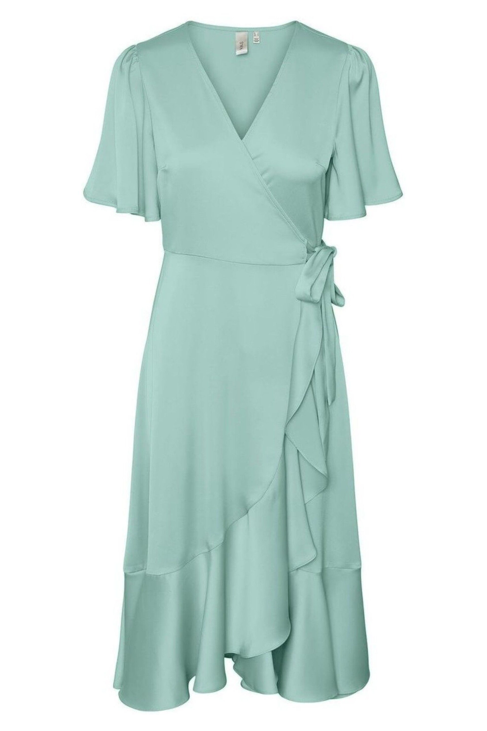 Y.A.S Green Satin Wrap Ruffle Dress - Image 4 of 4