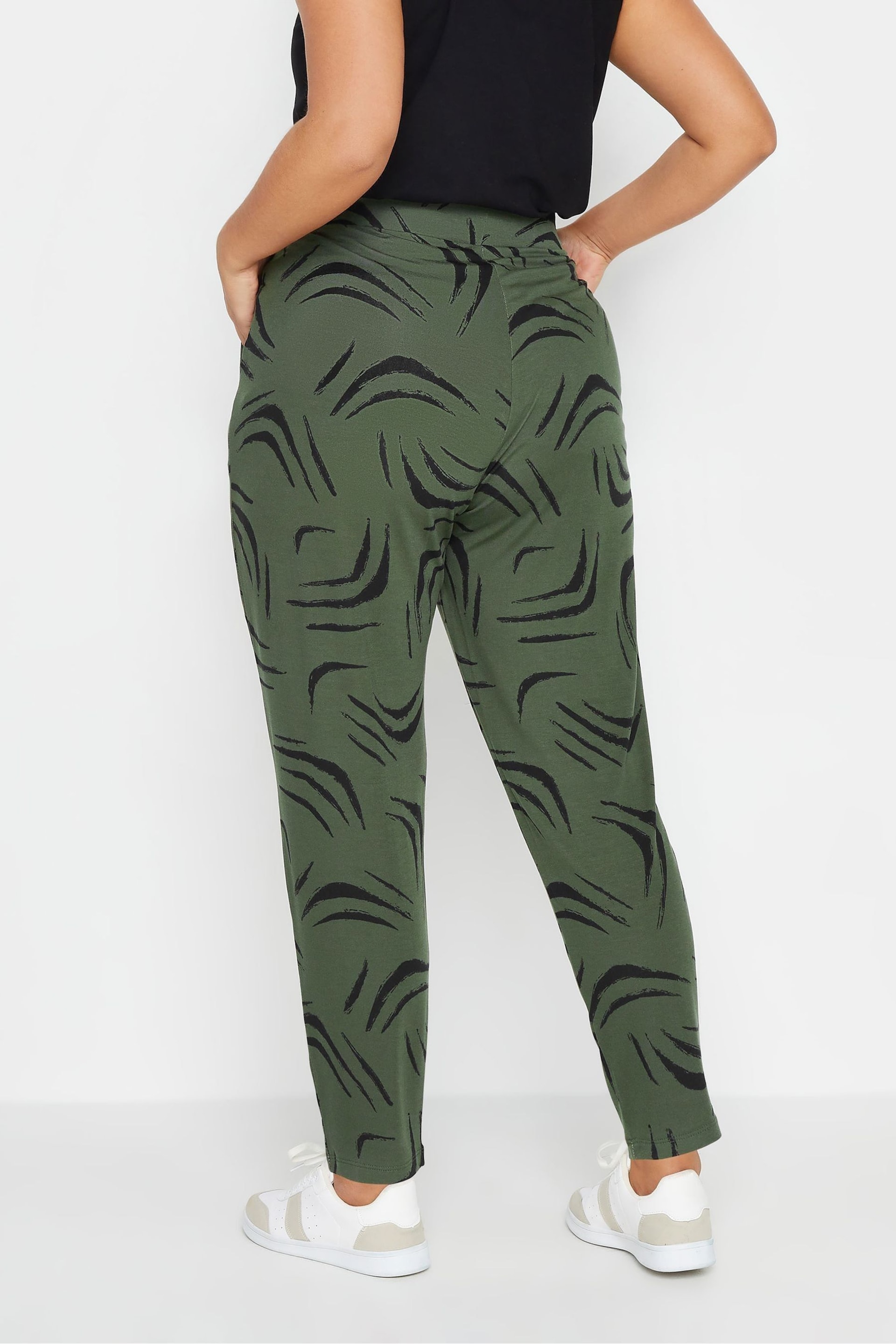Yours Curve Khaki Green Double Pleated Harem Trousers - Image 3 of 4