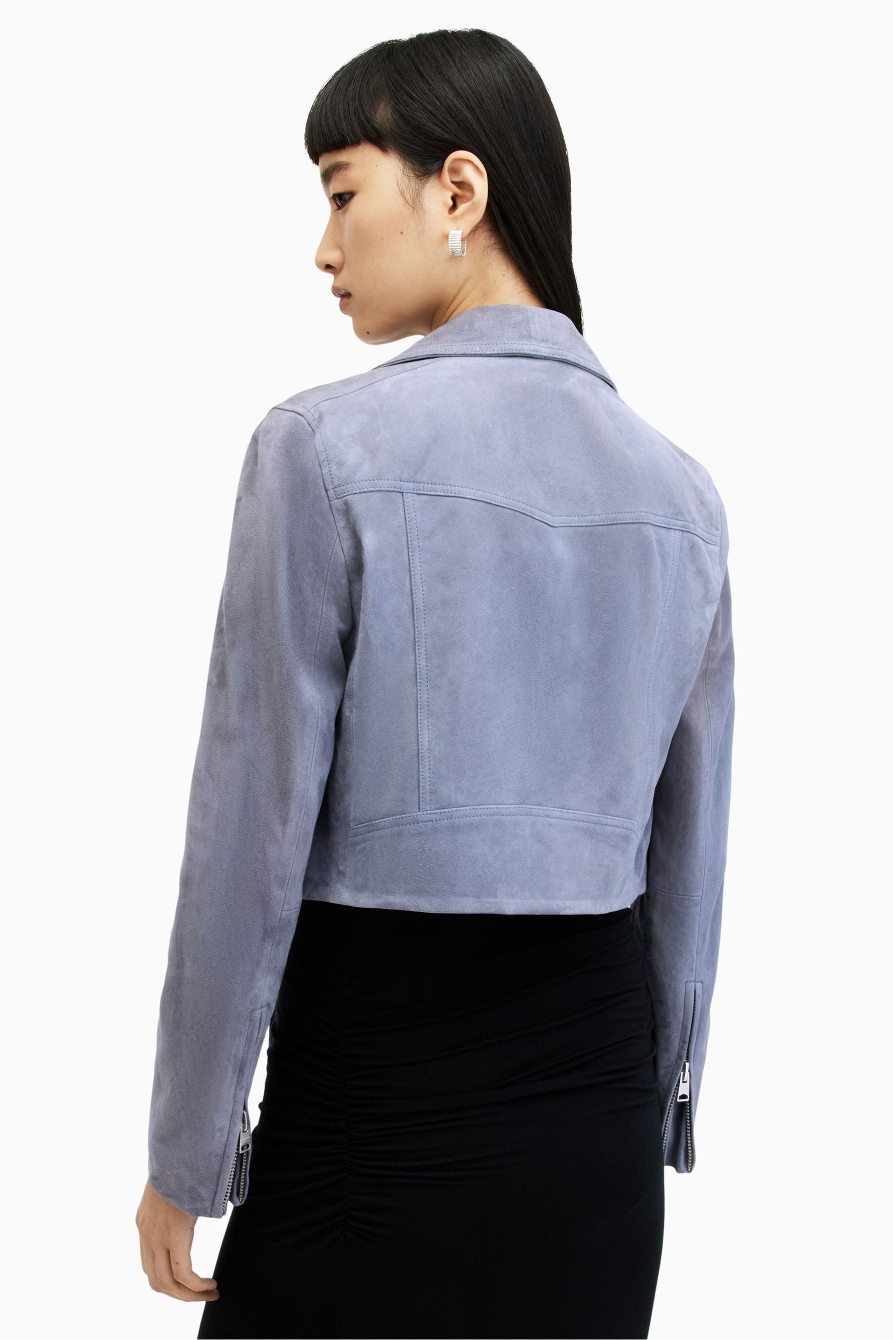 AllSaints Blue Suede Dalby Crop Biker Jacket