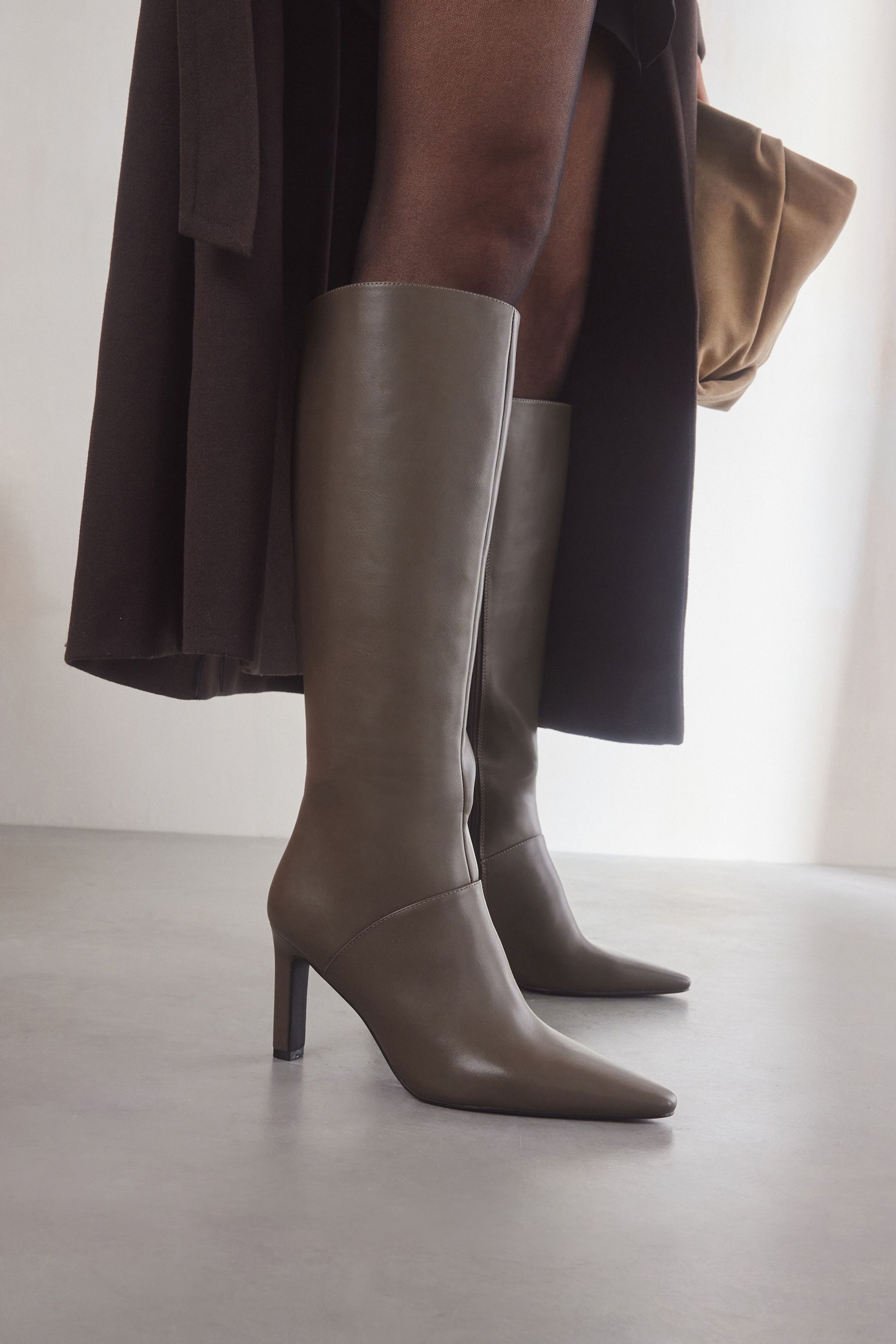 Taupe Forever Comfort Knee High Heeled Boots