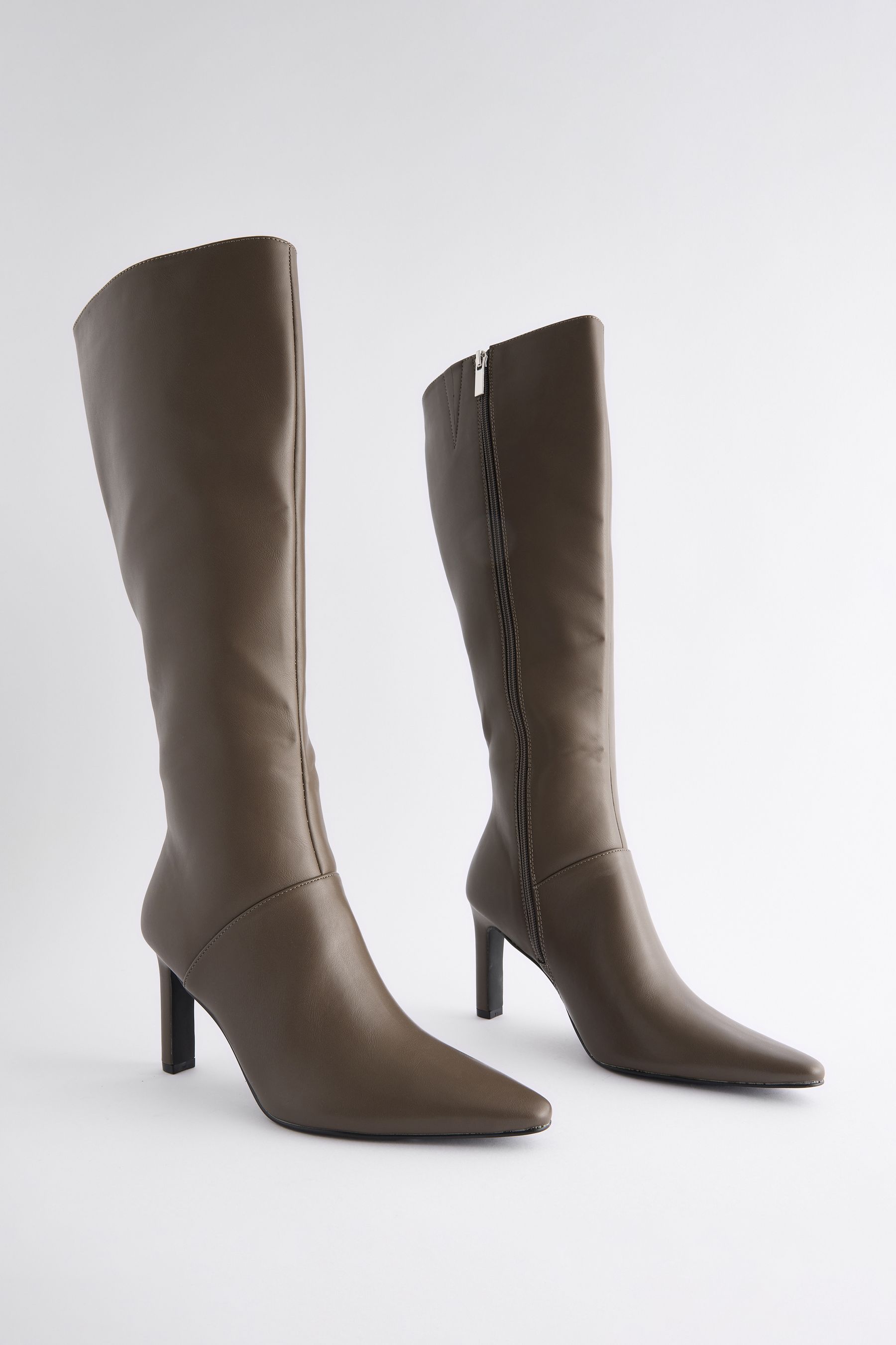 Taupe Forever Comfort Knee High Heeled Boots