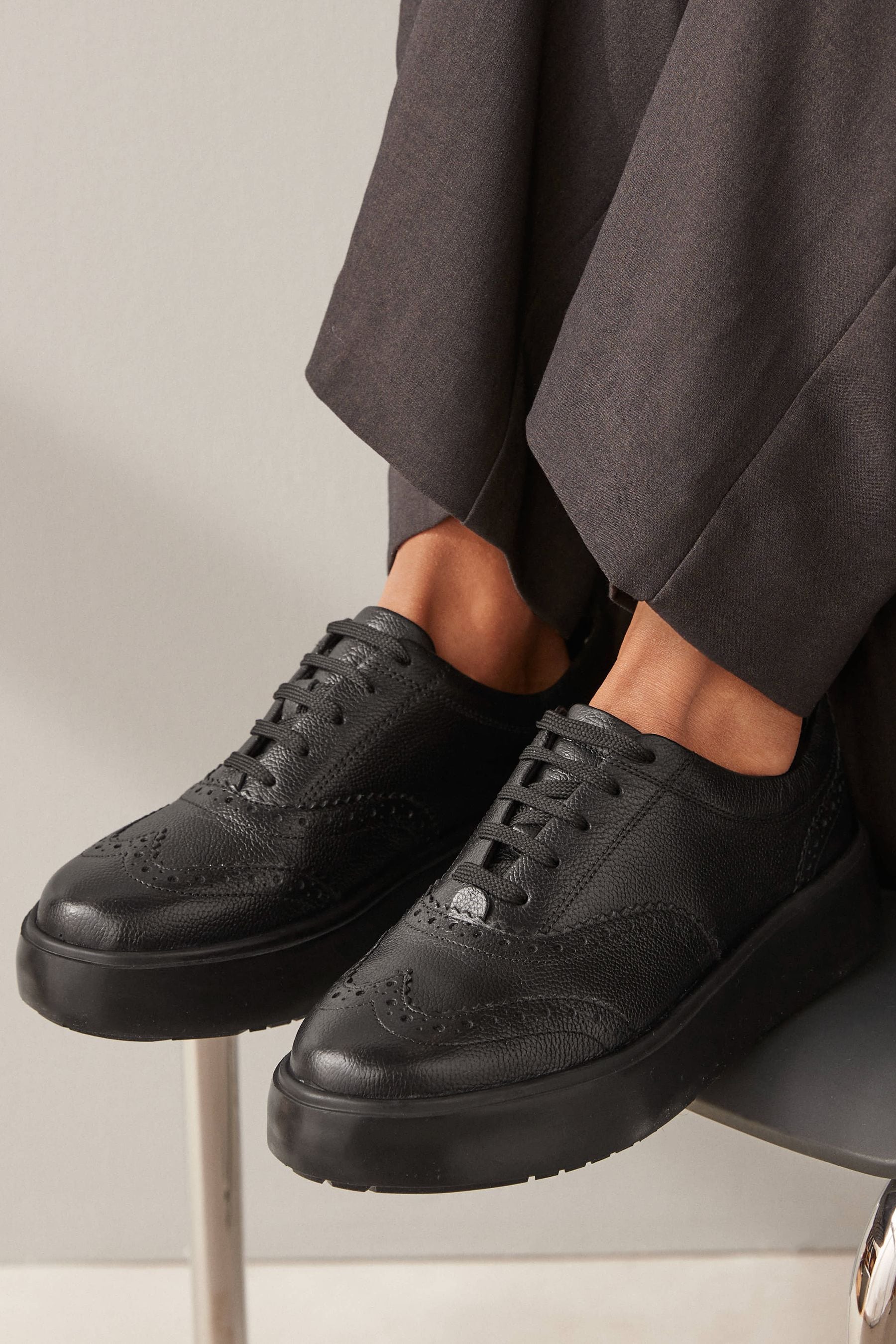 Black Forever Comfort Leather Chunky Brogues Trainers
