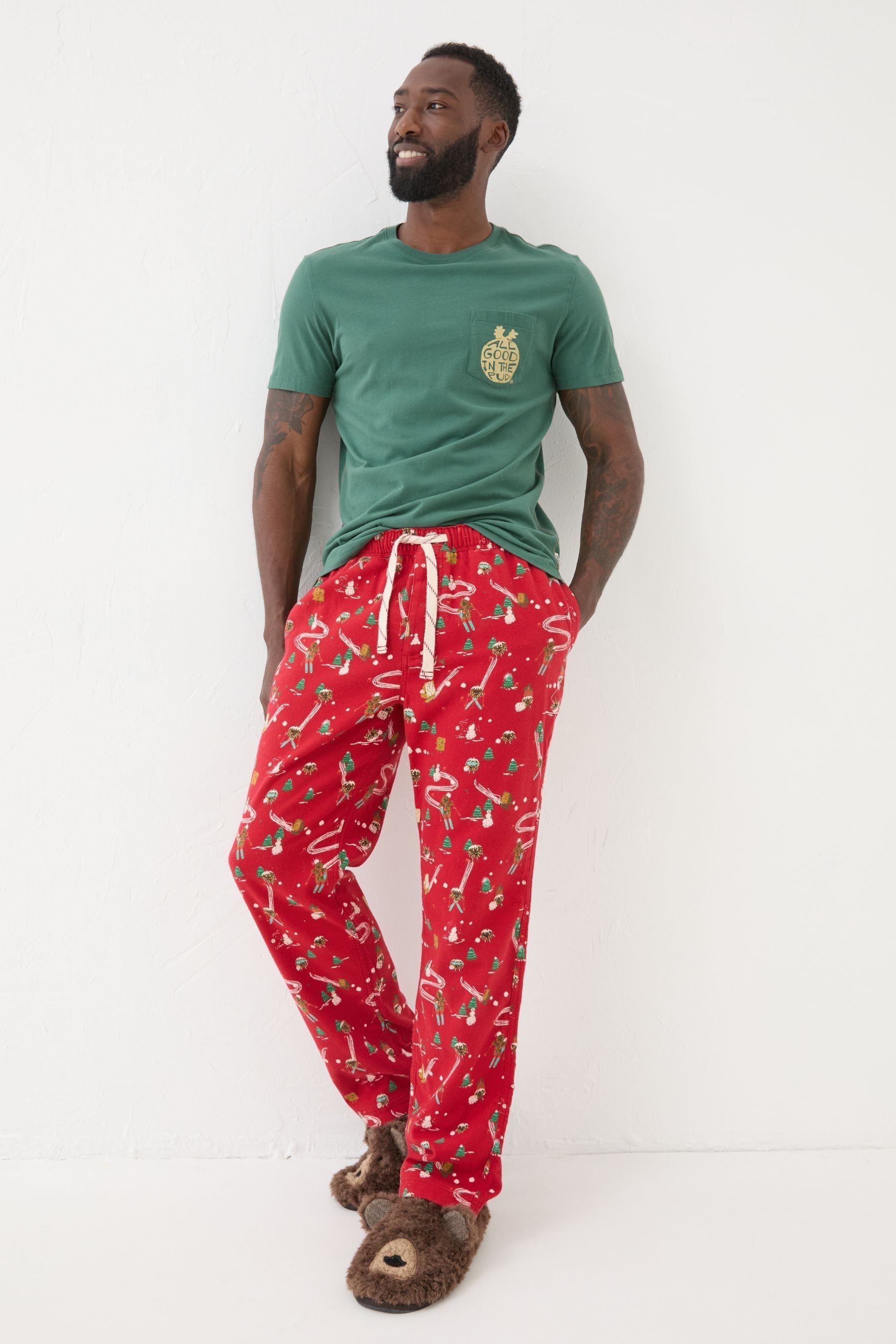 FAT FACE FatFace All Red All Good 100 Cotton Pudding Pyjama Bottoms L Reg Mens