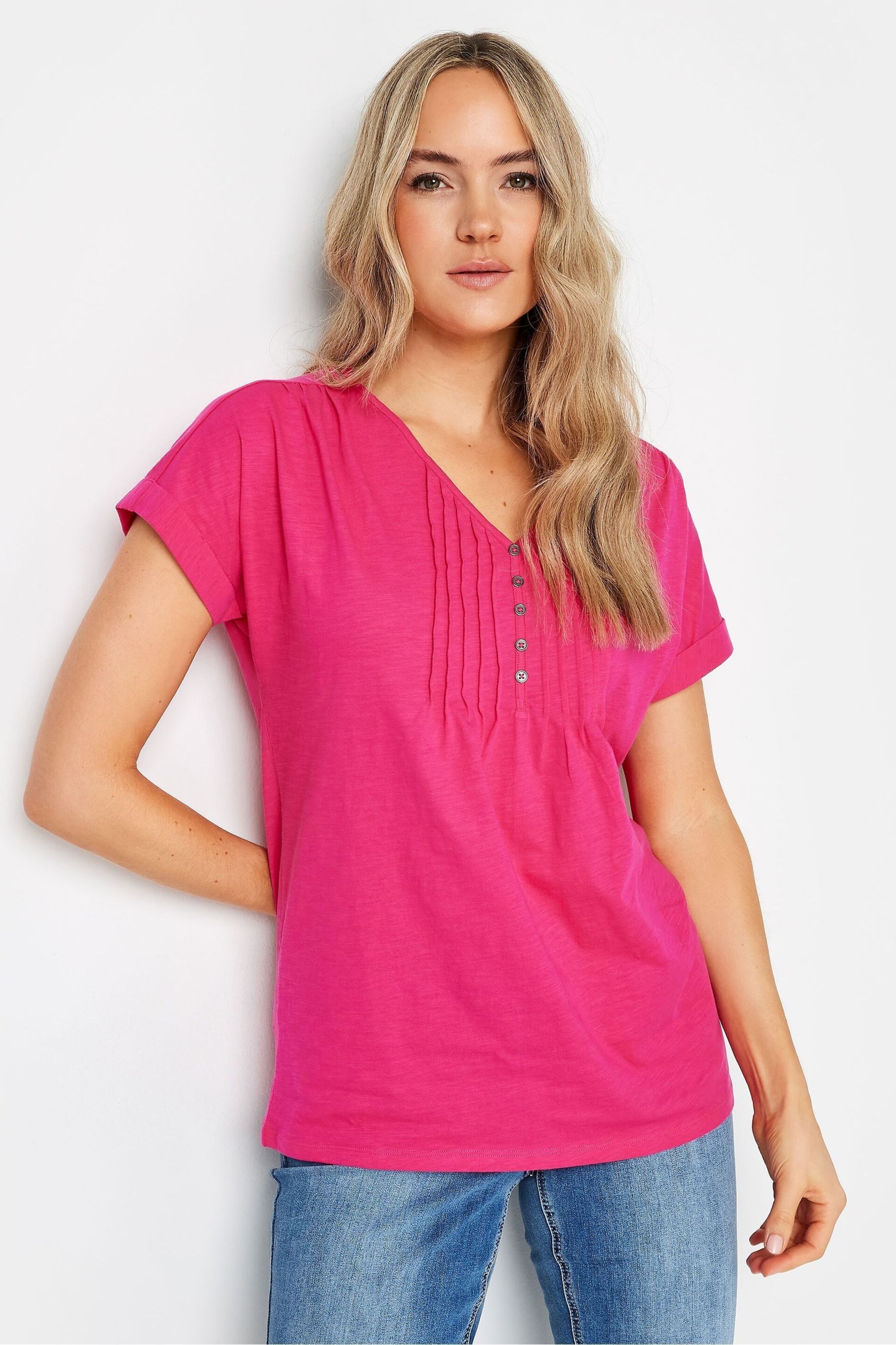 Long Tall Sally Pink LTS Tall Khaki Green Cotton Henley T-Shirt - Image 1 of 5