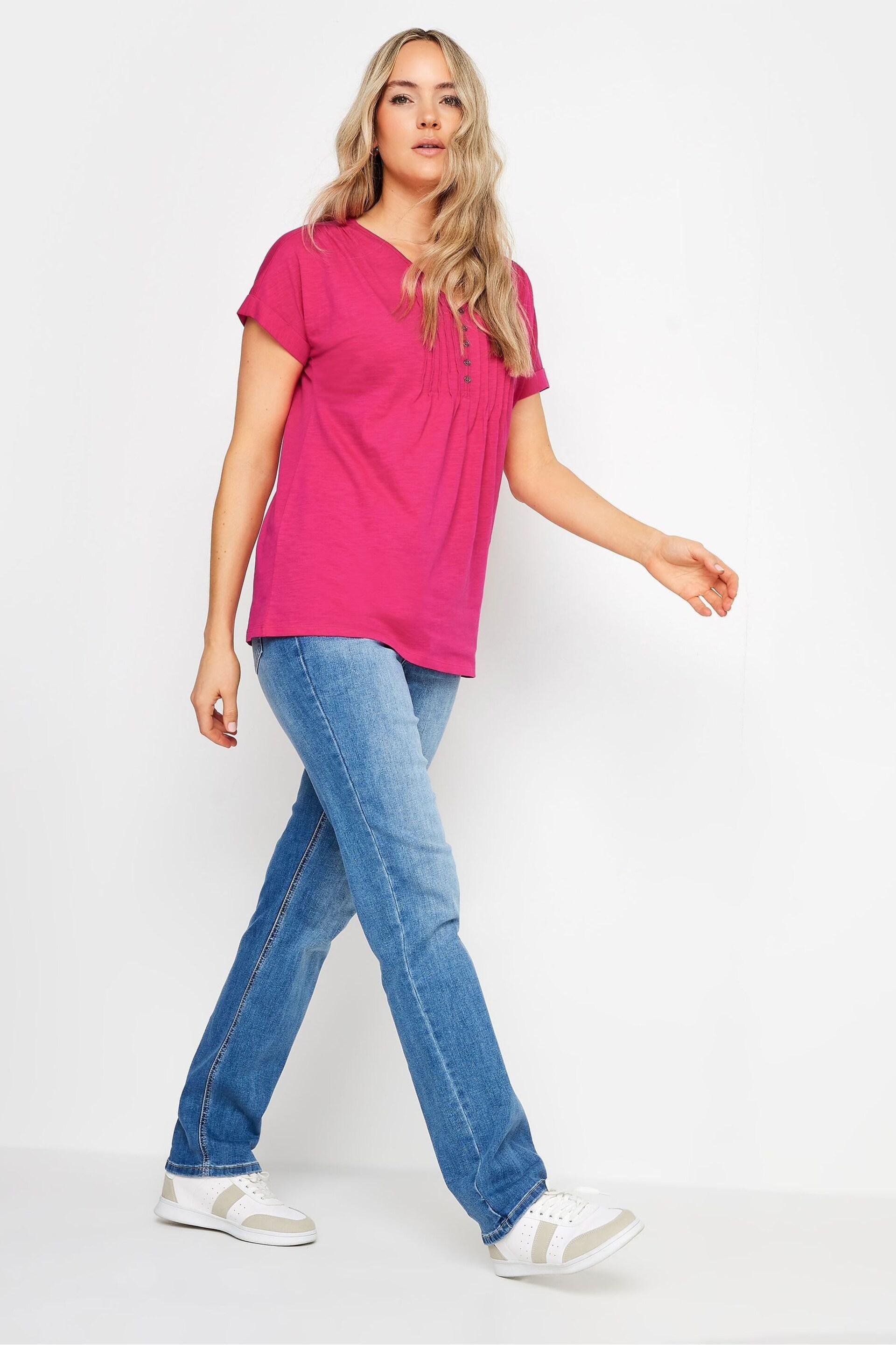 Long Tall Sally Pink LTS Tall Khaki Green Cotton Henley T-Shirt - Image 2 of 5