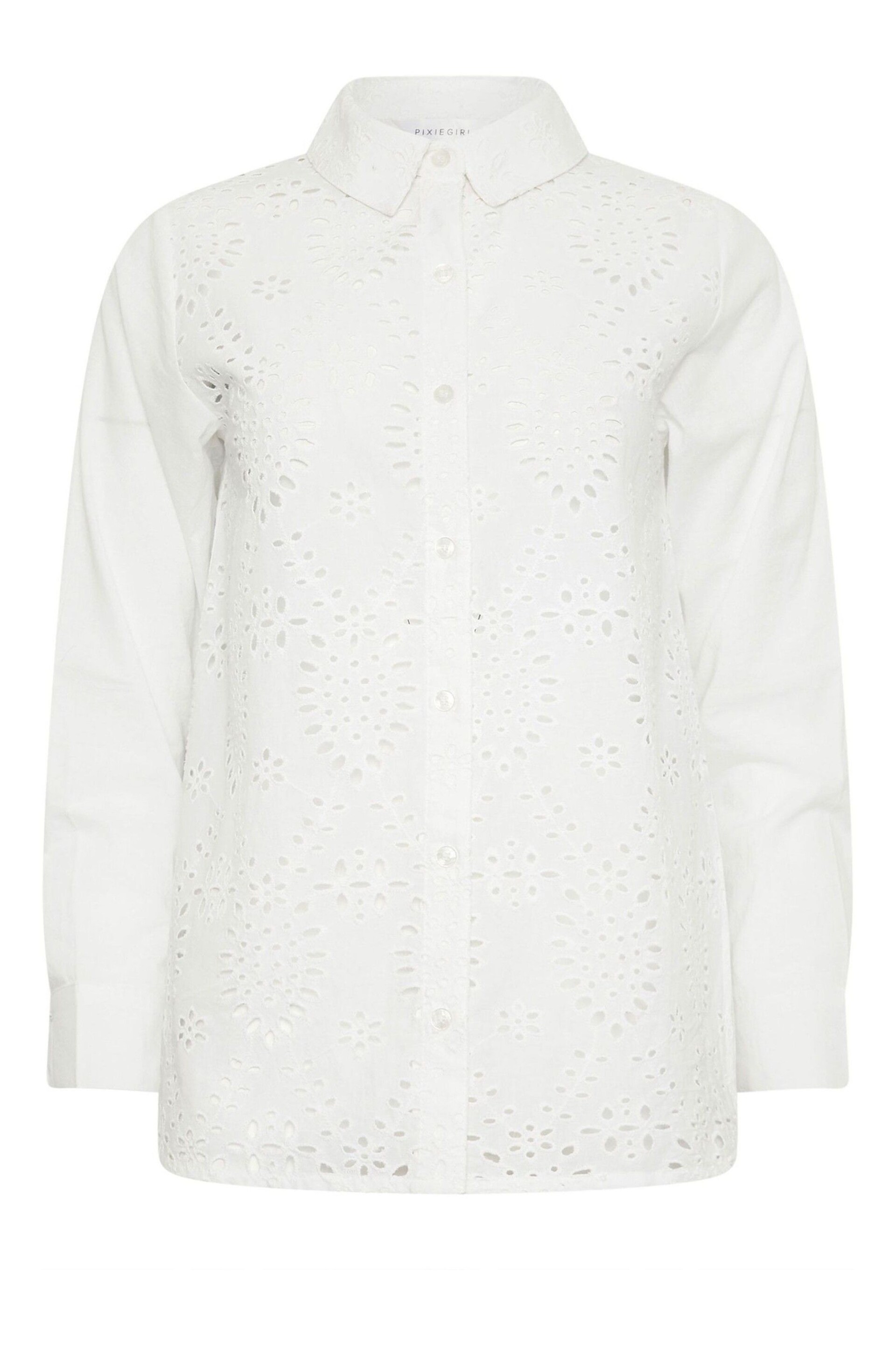 PixieGirl Petite White Brodeire Anglaise Shirt - Image 5 of 5