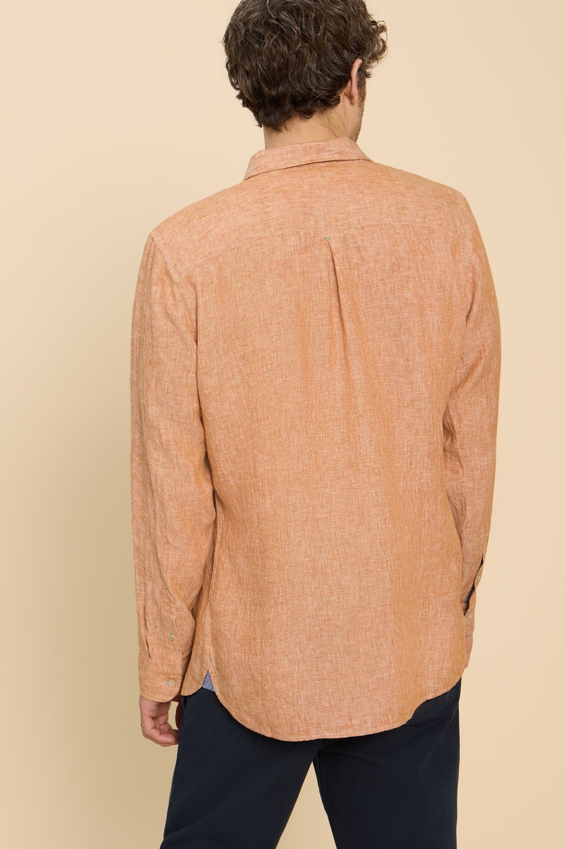 White Stuff Orange Pembroke Long Sleeve Linen Shirt - Image 2 of 7