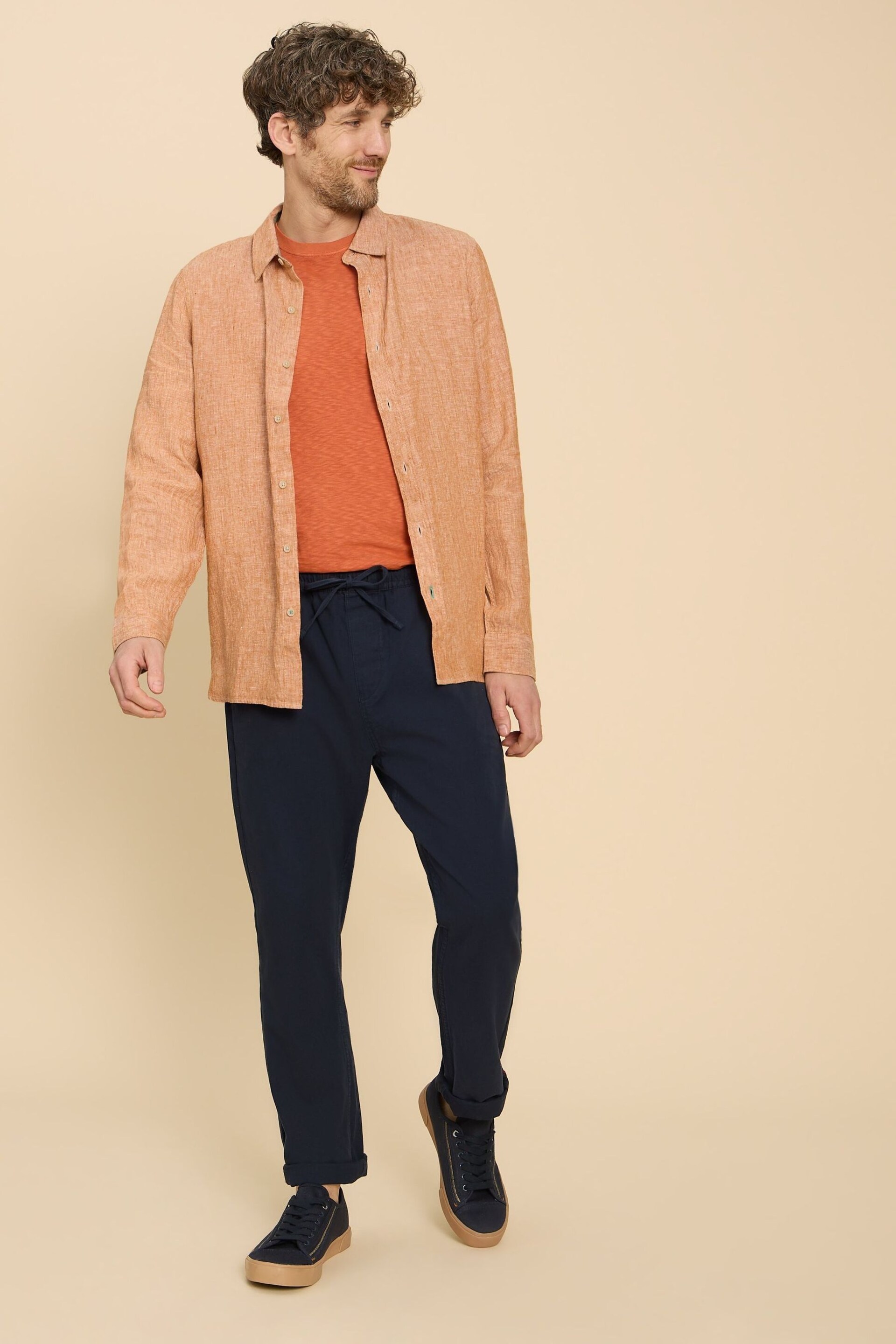 White Stuff Orange Pembroke Long Sleeve Linen Shirt - Image 3 of 7