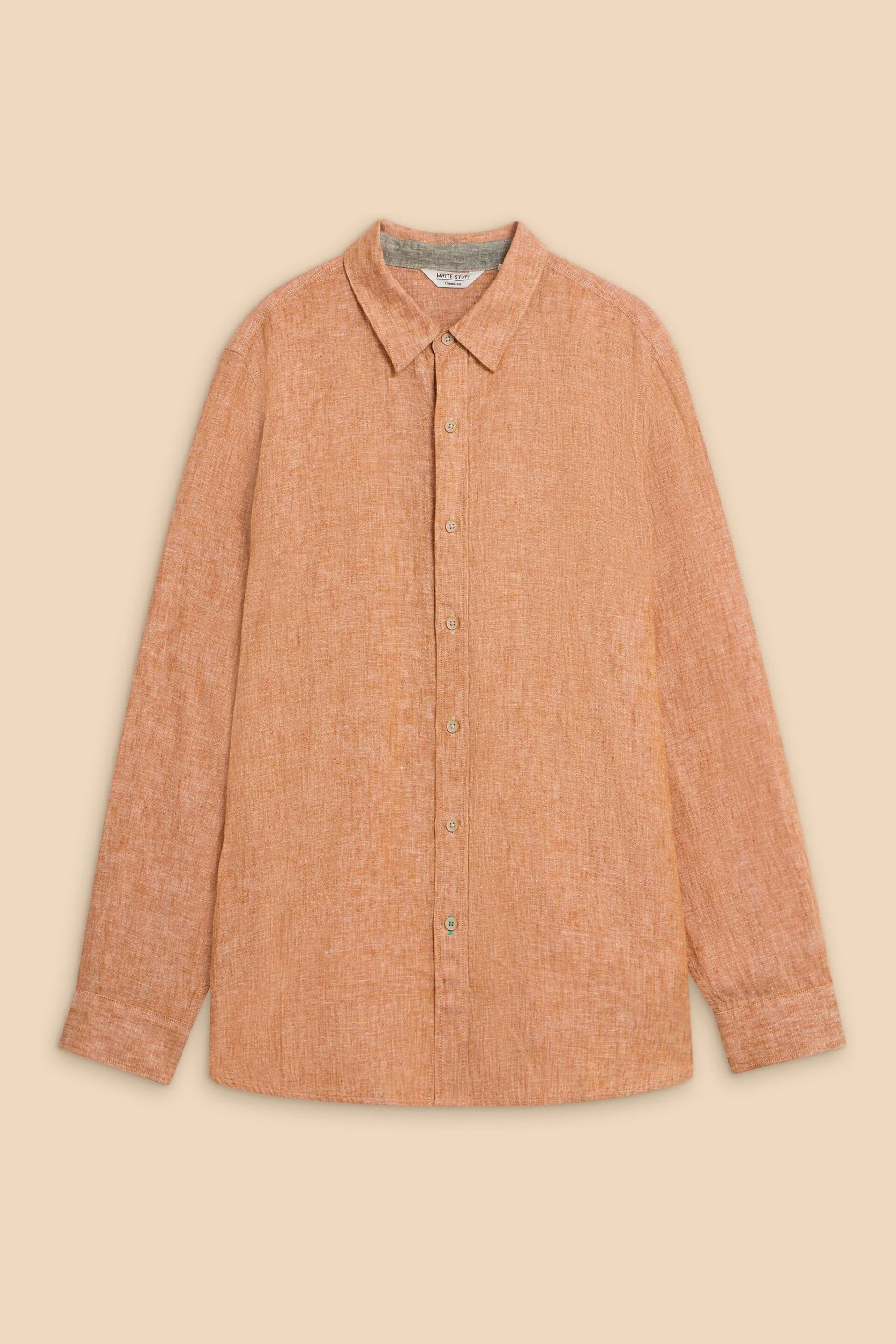 White Stuff Orange Pembroke Long Sleeve Linen Shirt - Image 5 of 7