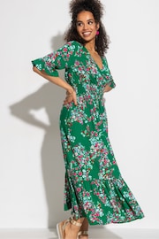Pour Moi Green Multi Floral Carmen Fuller Bust LENZING™ ECOVERO™ Viscose Elasticated Neckline Midaxi Dress - Image 1 of 4