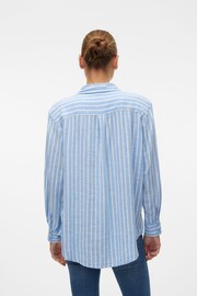 VERO MODA Blue Linen Blend Long Sleeve Stripe Shirt - Image 3 of 6