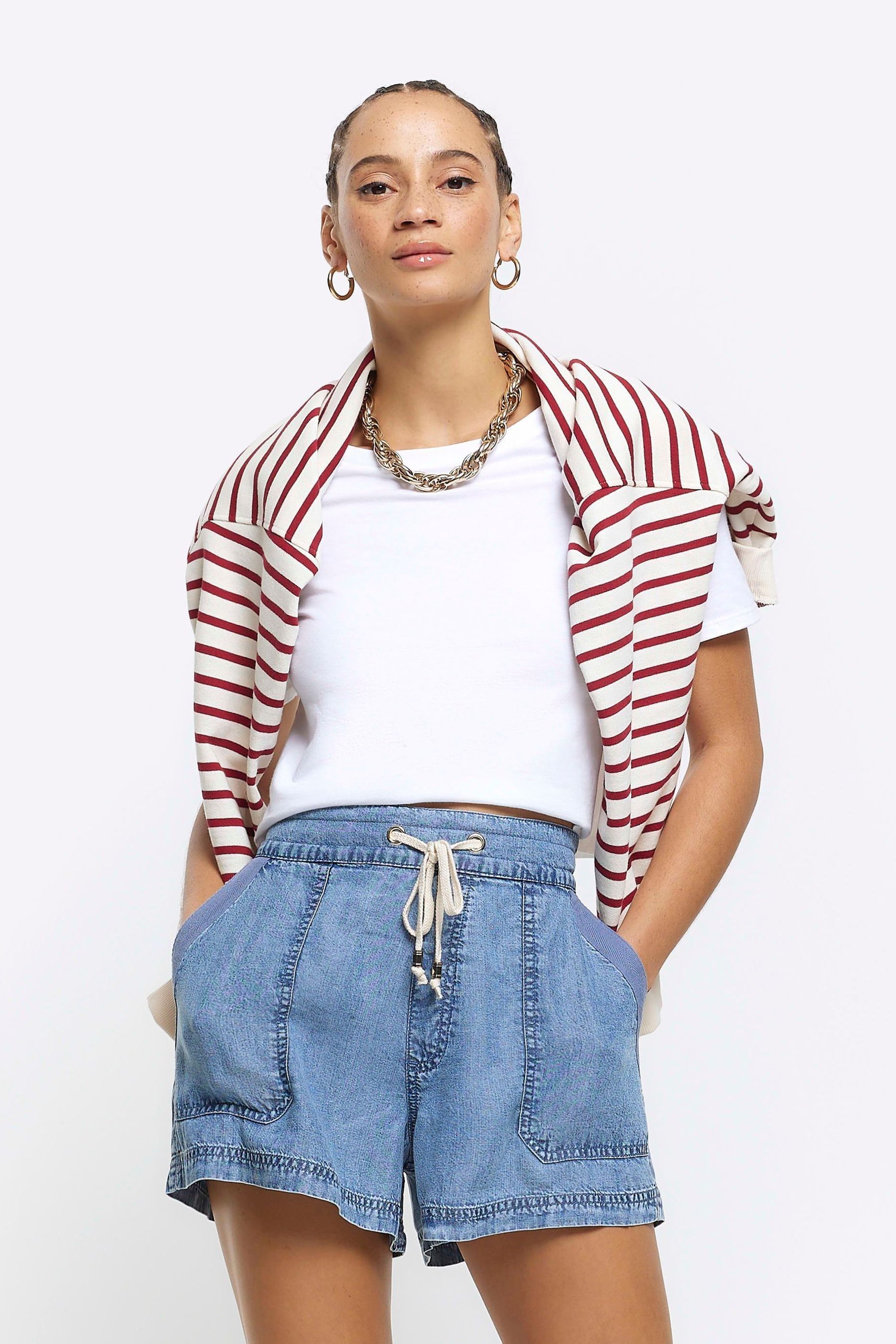 Buy River Island Blue Casual Relaxed Lyocell Shorts from the Next UK online shop