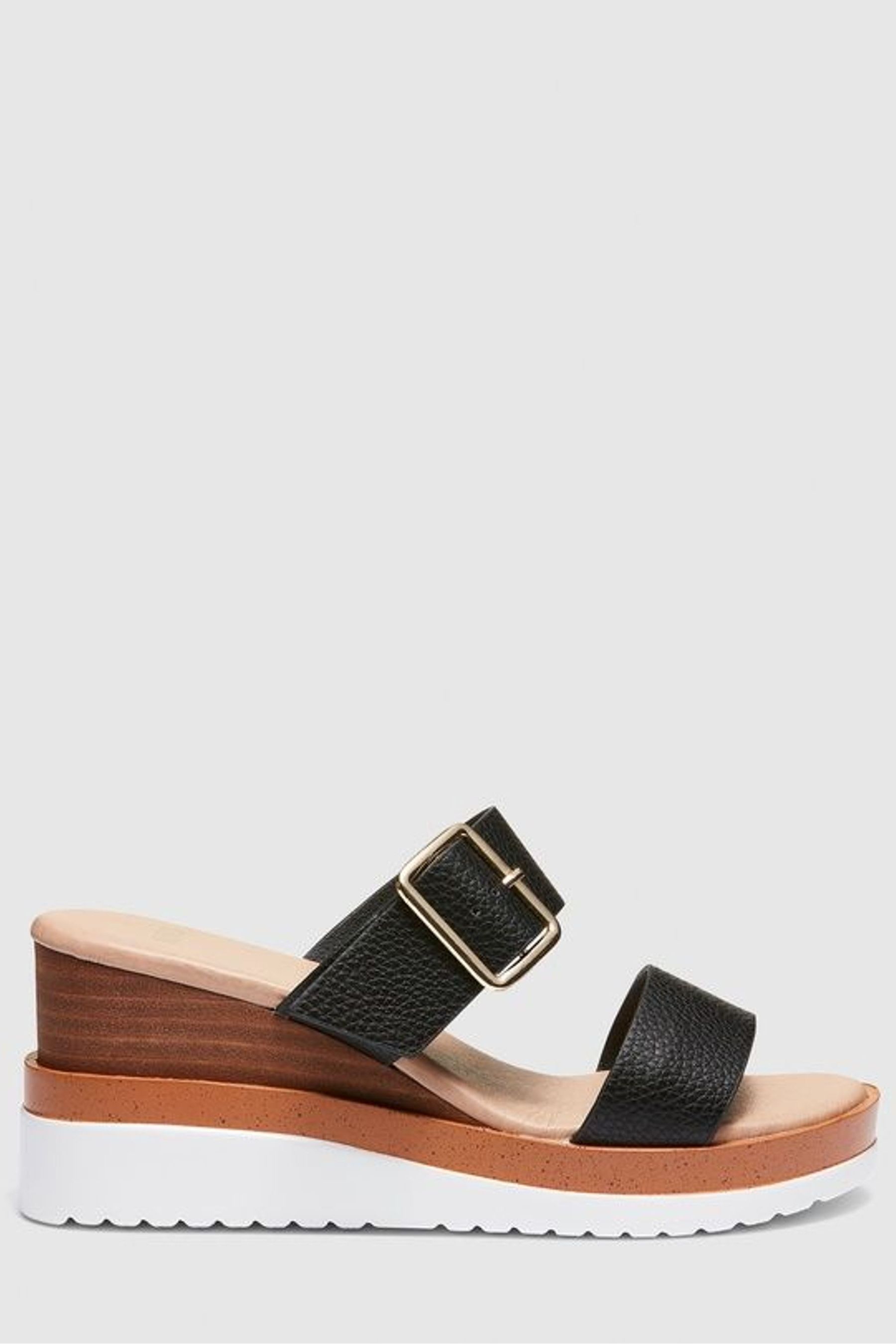 Novo Black Bridgette Double Strap Wedge Mule Sandals
