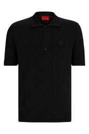 HUGO Zip-Neck Black Polo Shirt With Stacked Logo - Image 3 of 3