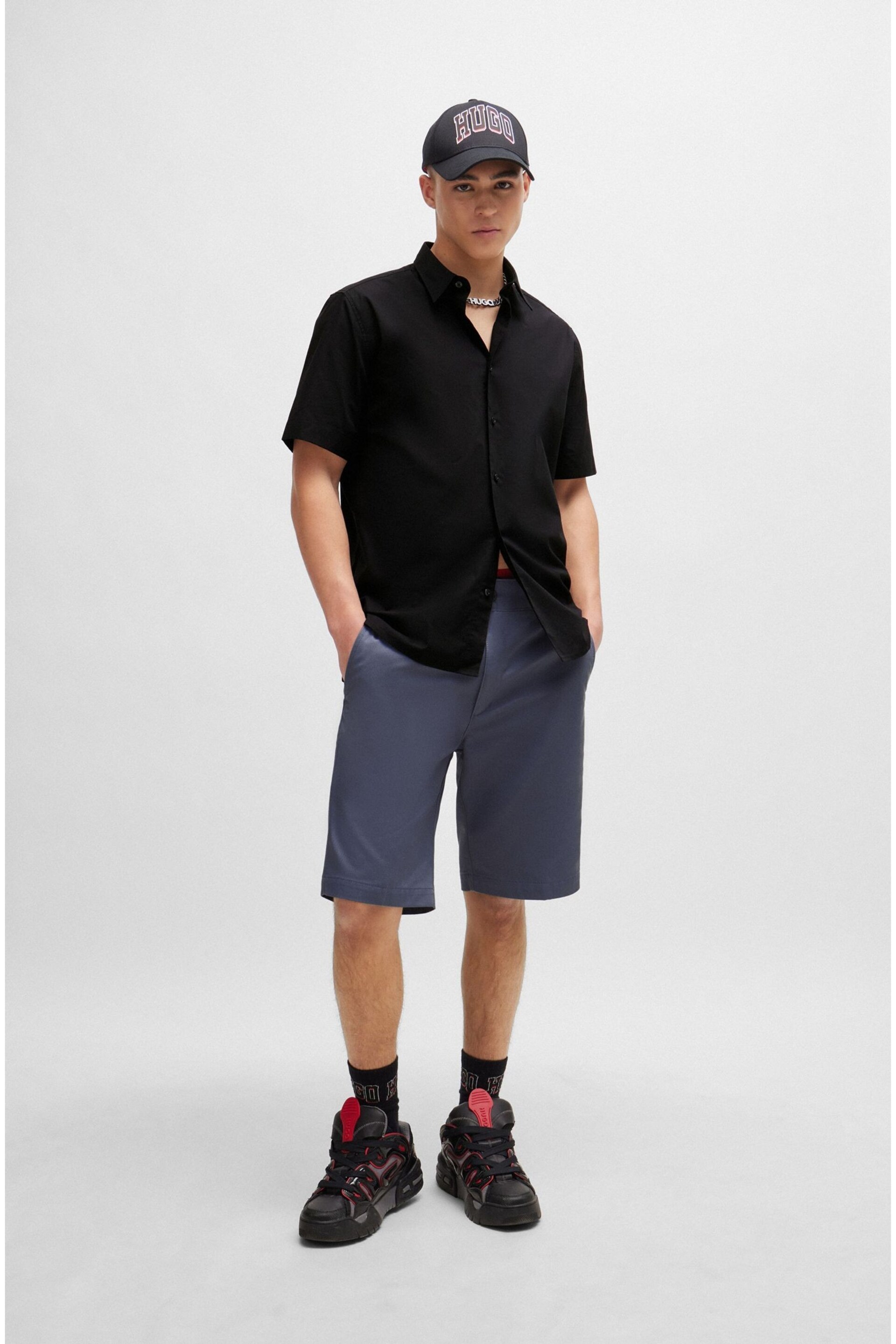 HUGO Relaxed Fit Black Shirt in Stretch Cotton Canvas - Image 3 of 6