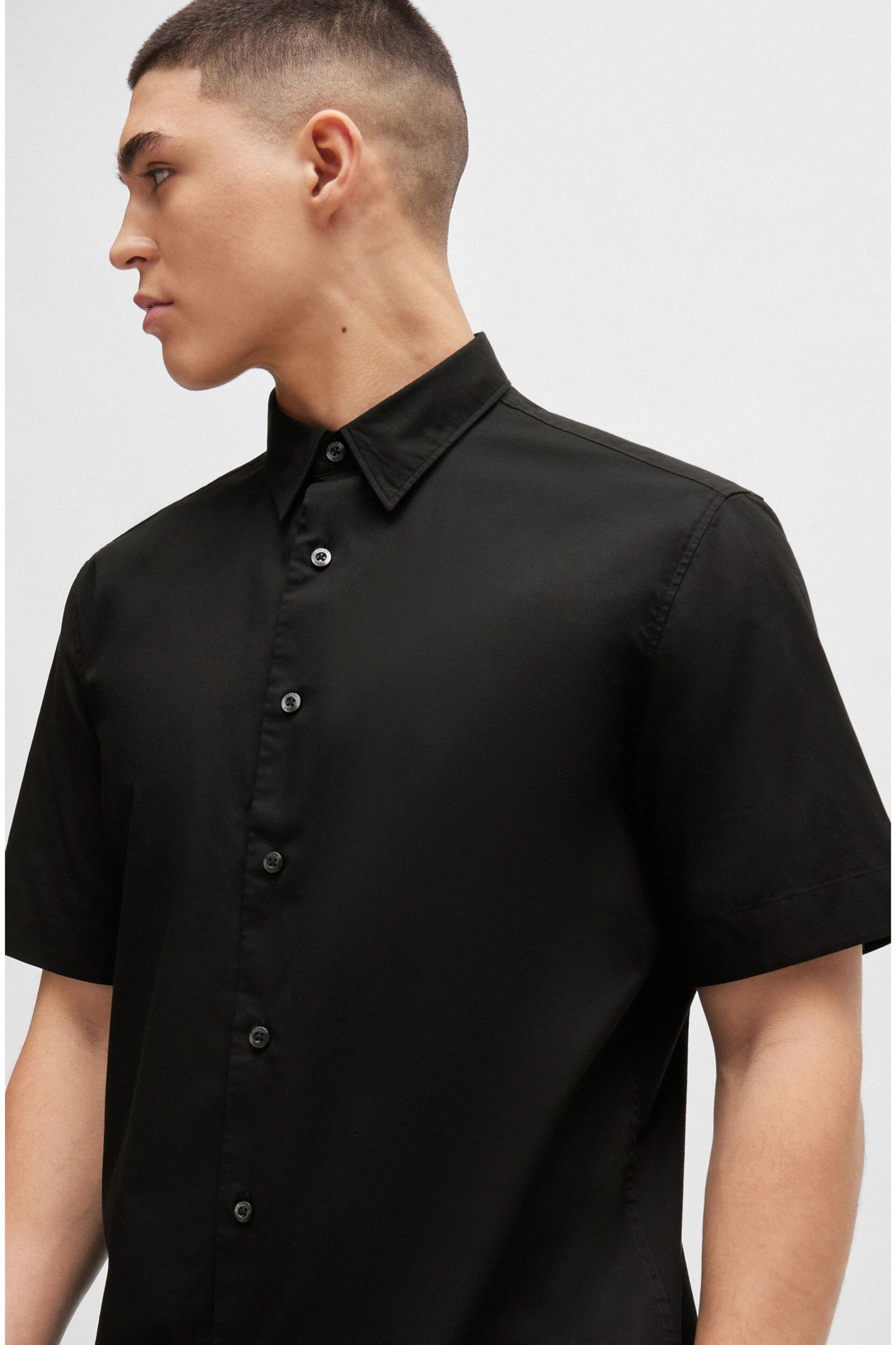 HUGO Relaxed Fit Black Shirt in Stretch Cotton Canvas - Image 5 of 6