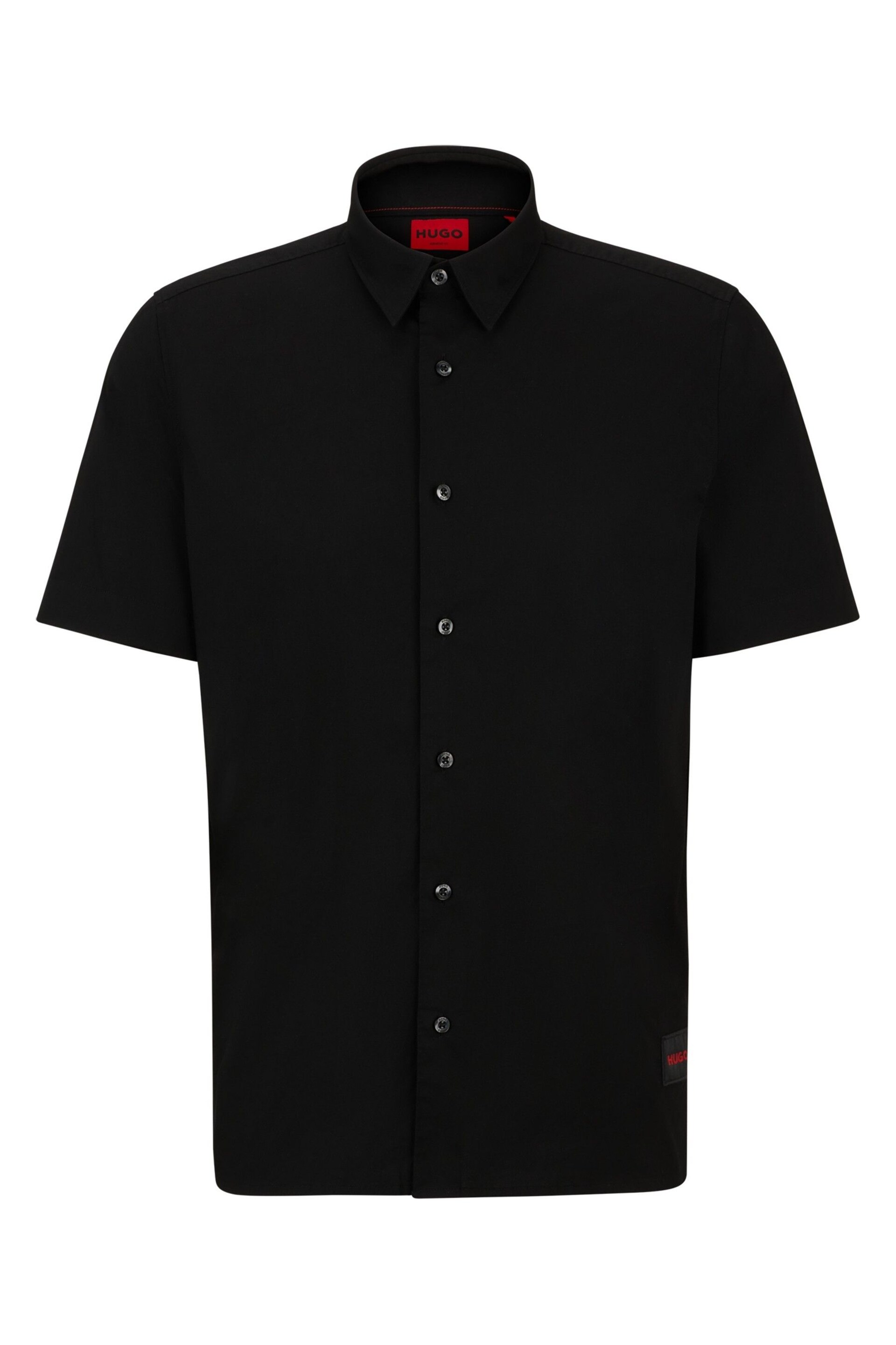 HUGO Relaxed Fit Black Shirt in Stretch Cotton Canvas - Image 6 of 6