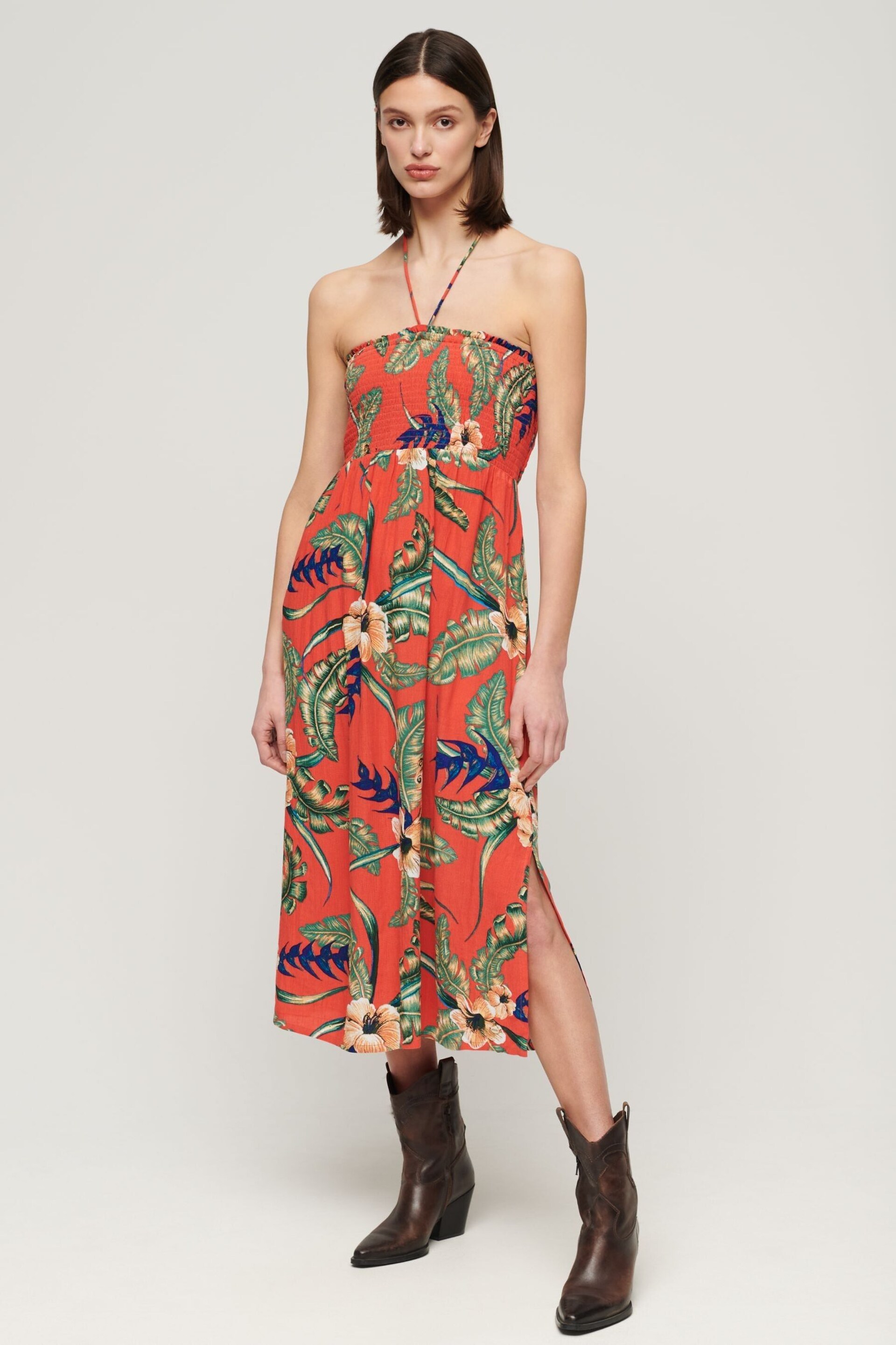 Superdry Red Smocked Midi Beach Dress - Image 1 of 6