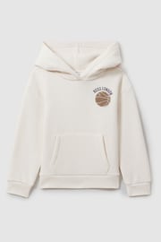 Reiss Off White Cottle Senior Relaxed Embroidered Basketball Hoodie - Image 2 of 4