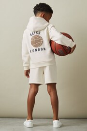 Reiss Off White Cottle Senior Relaxed Embroidered Basketball Hoodie - Image 3 of 4