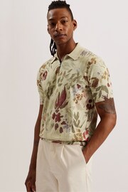 Ted Baker Cream Elsde Short Sleeve Regular Graphic Printed Polo Shirt - Image 1 of 6